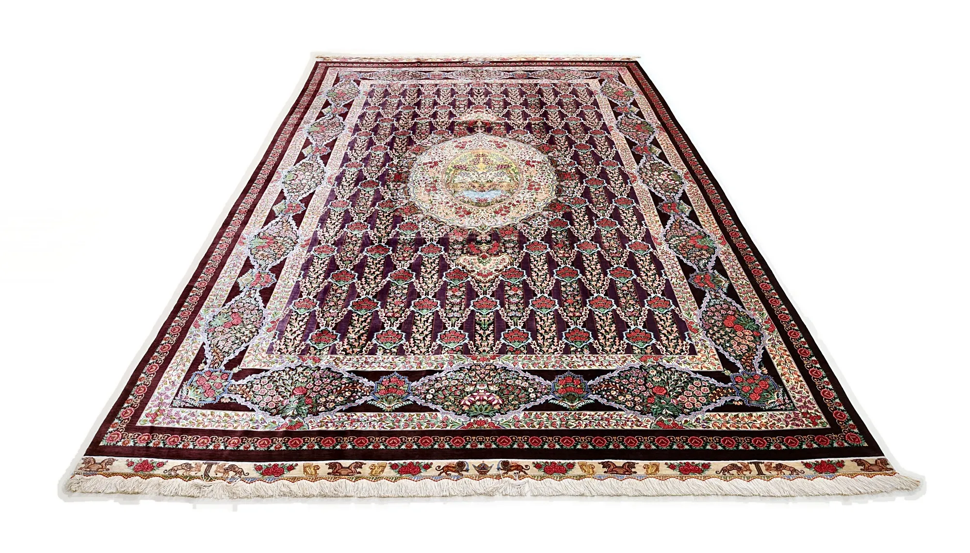 Ghom Perserteppich 347 × 247 cm aus Seide, handgeknüpft