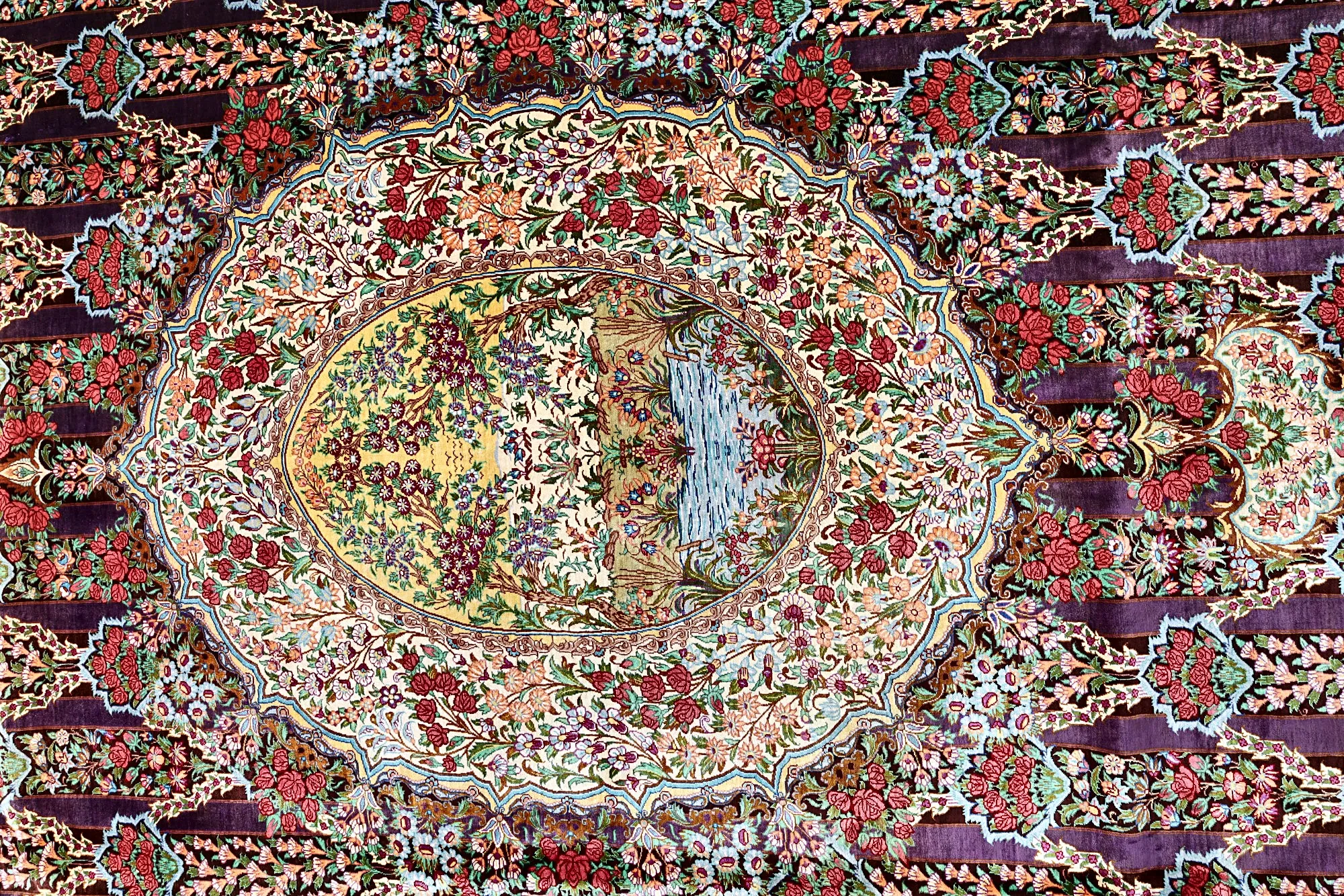 Ghom Perserteppich 347 × 247 cm aus Seide, handgeknüpft