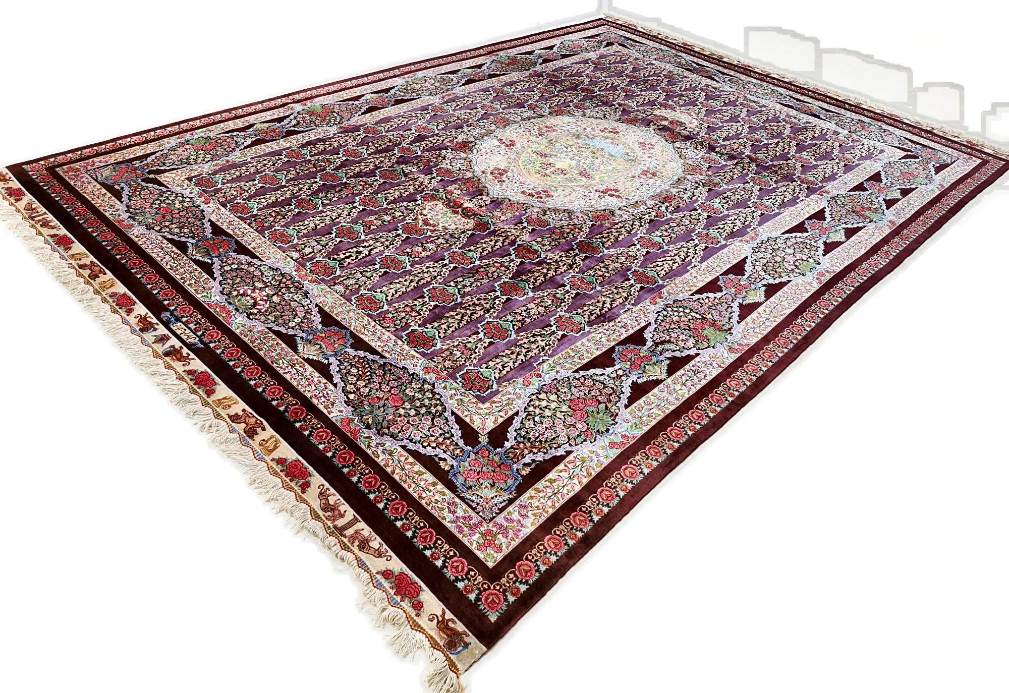 Ghom Perserteppich 347 × 247 cm aus Seide, handgeknüpft