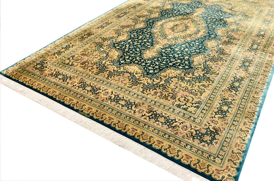 Handgeknüpfter Ghom Perserteppich, 325 × 255 cm, Seide