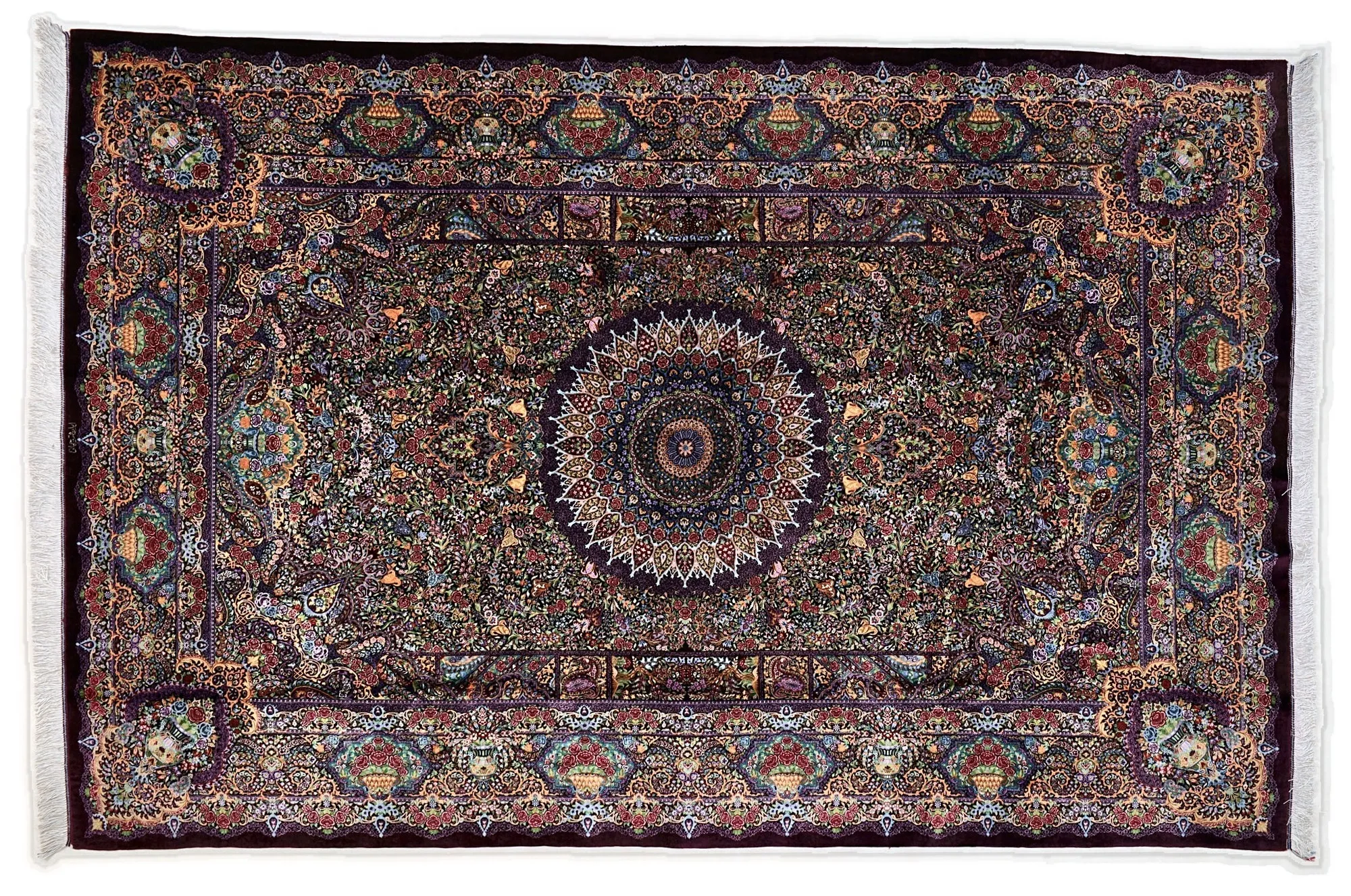 Handgeknüpfter Ghom Perserteppich, 298 × 193 cm, Seide
