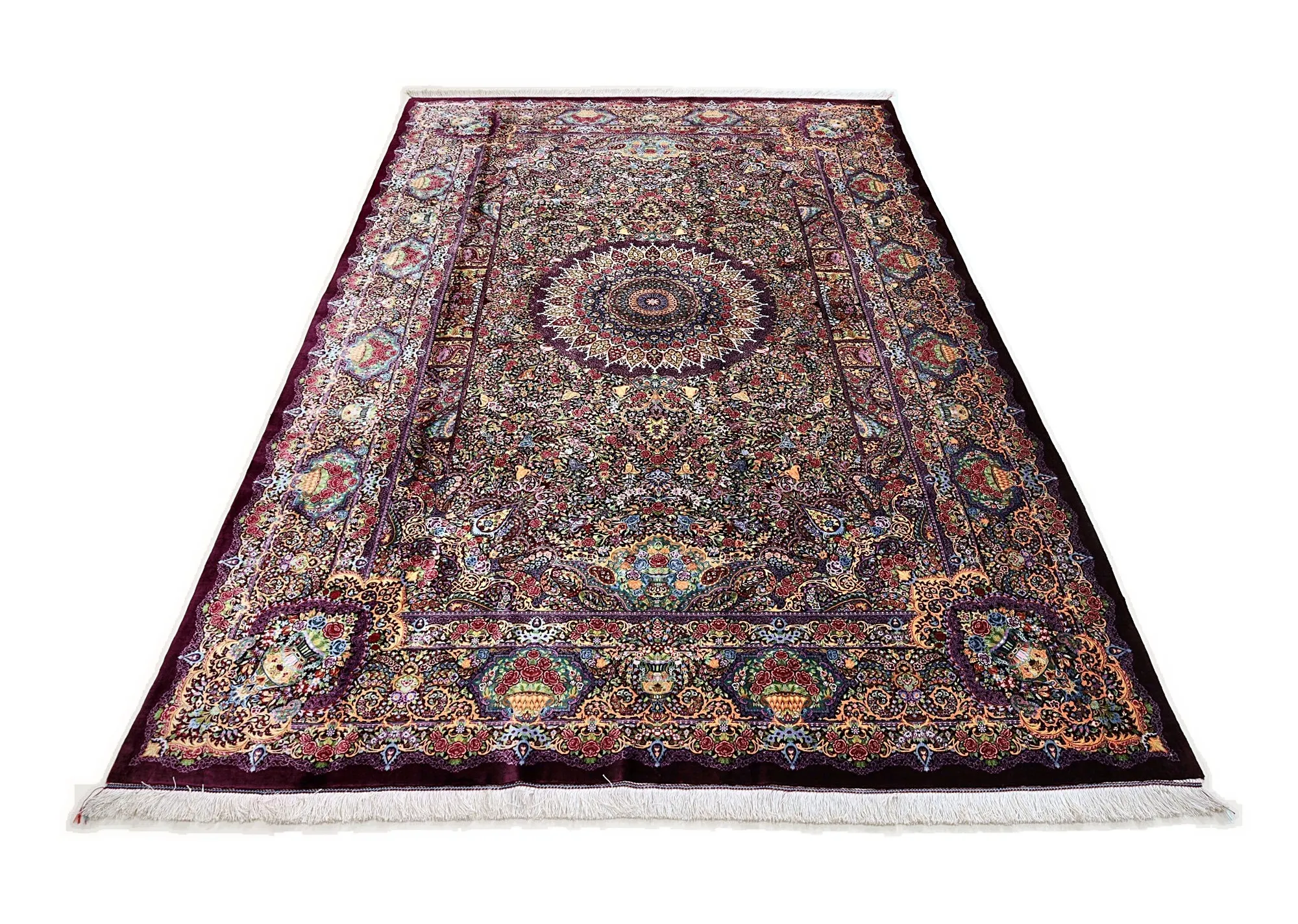 Handgeknüpfter Ghom Perserteppich, 298 × 193 cm, Seide