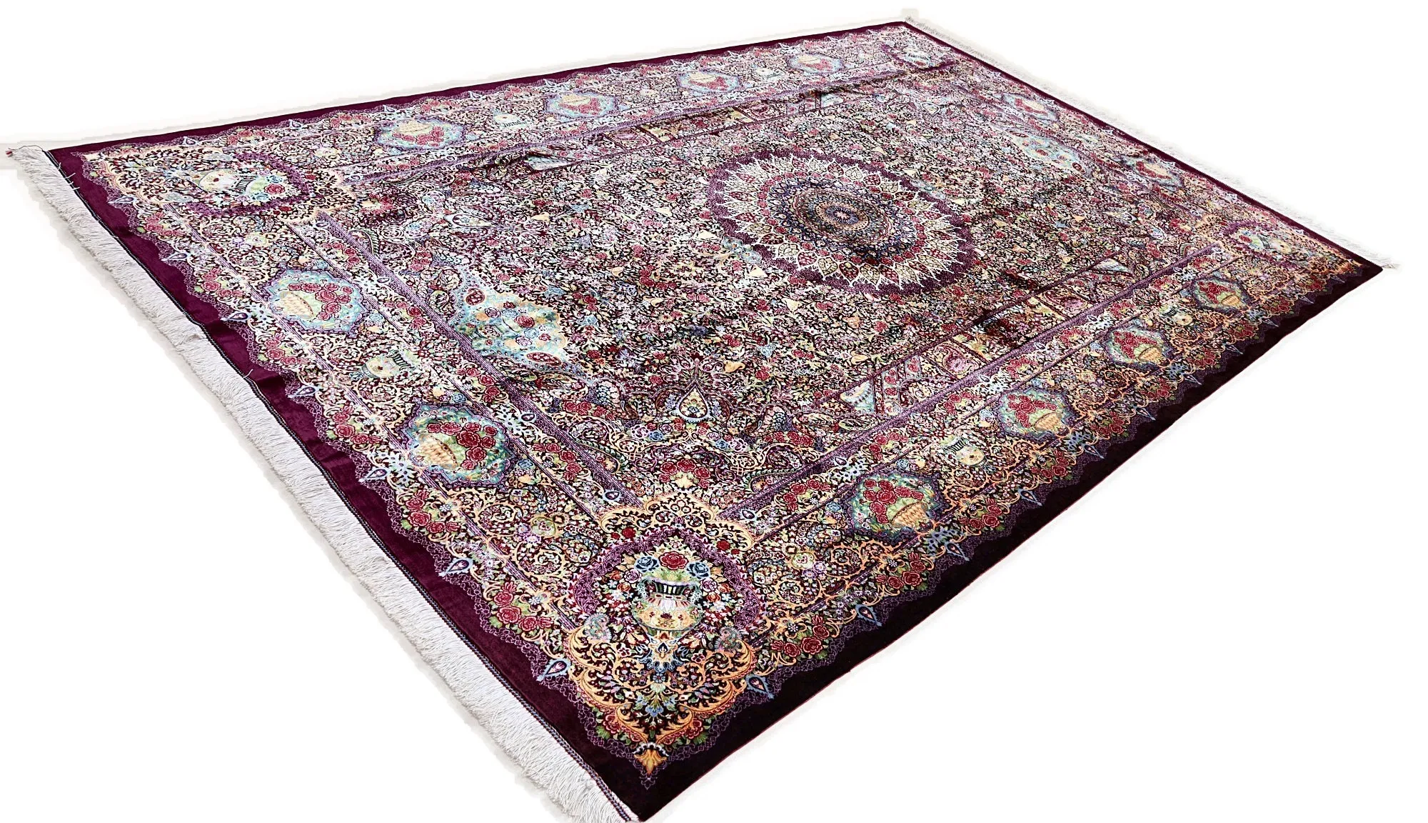 Handgeknüpfter Ghom Perserteppich, 298 × 193 cm, Seide
