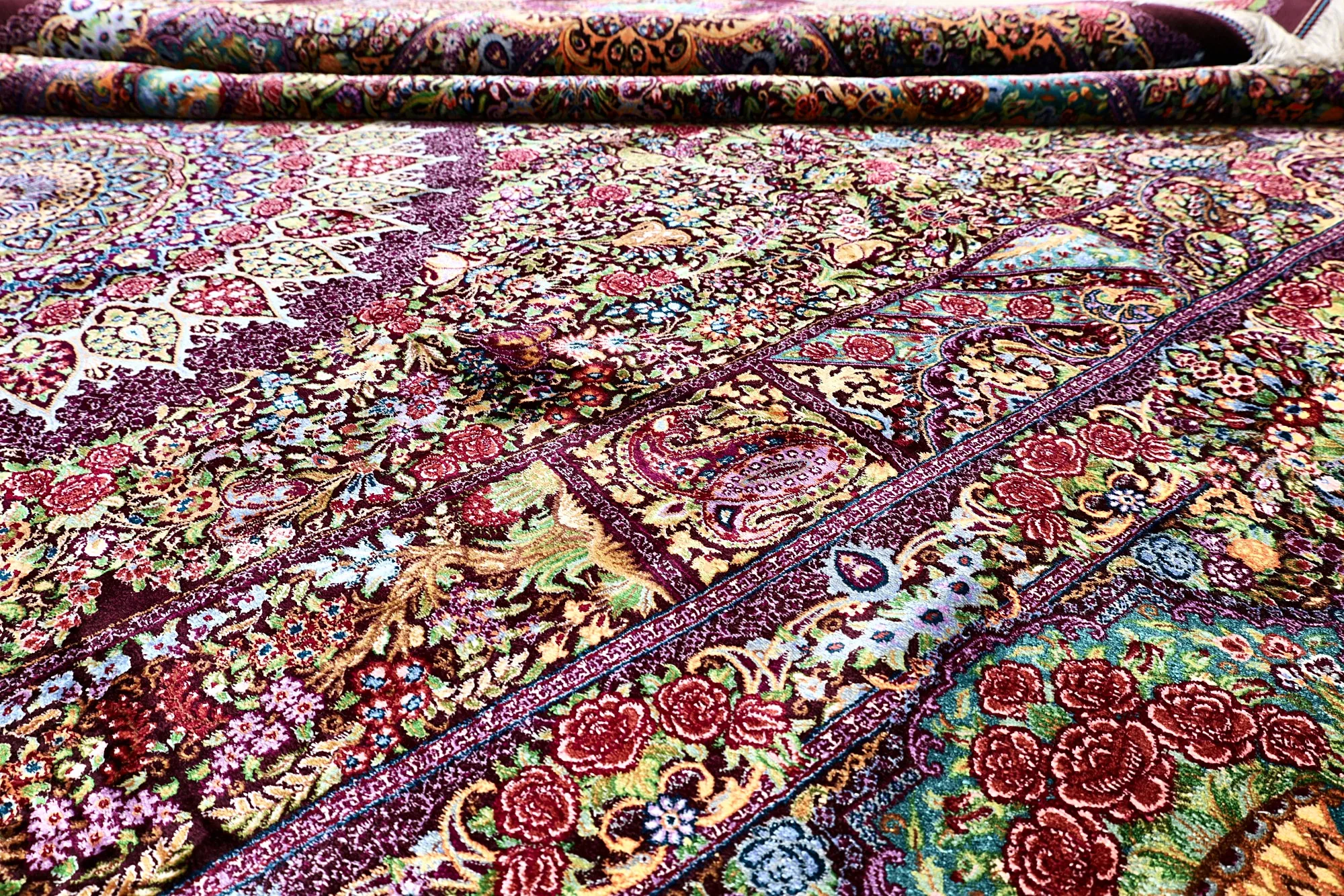 Handgeknüpfter Ghom Perserteppich, 298 × 193 cm, Seide