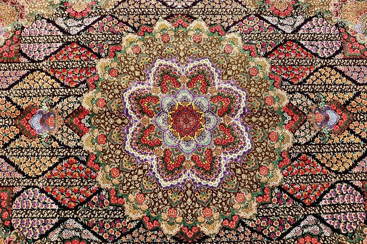 Handgeknüpfter Ghom Perserteppich, 295 × 200 cm, Seide