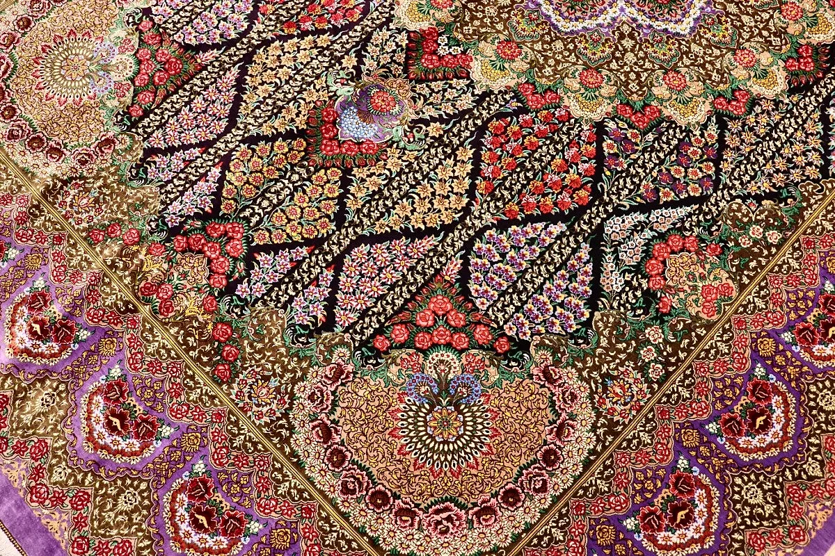 Handgeknüpfter Ghom Perserteppich, 295 × 200 cm, Seide