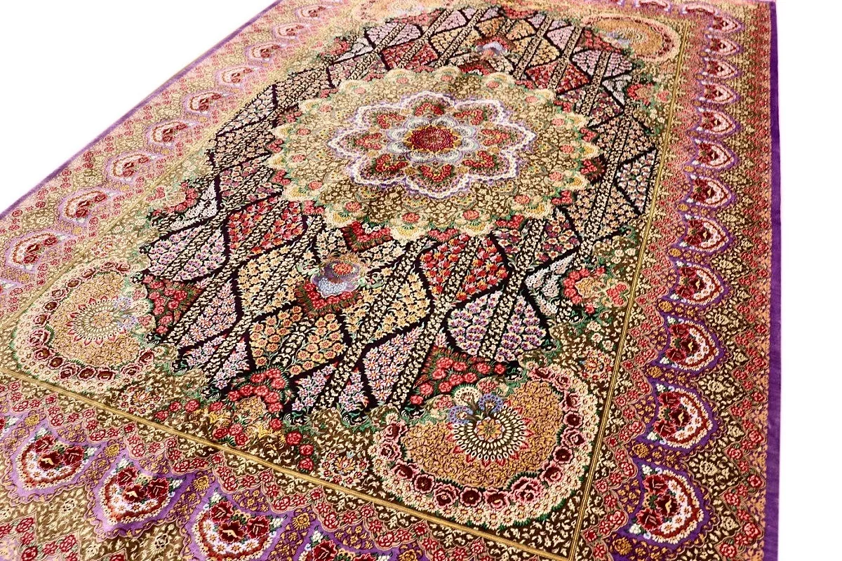 Handgeknüpfter Ghom Perserteppich, 295 × 200 cm, Seide