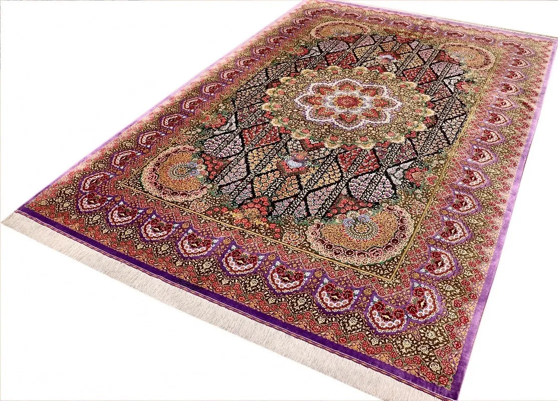 Handgeknüpfter Ghom Perserteppich, 295 × 200 cm, Seide