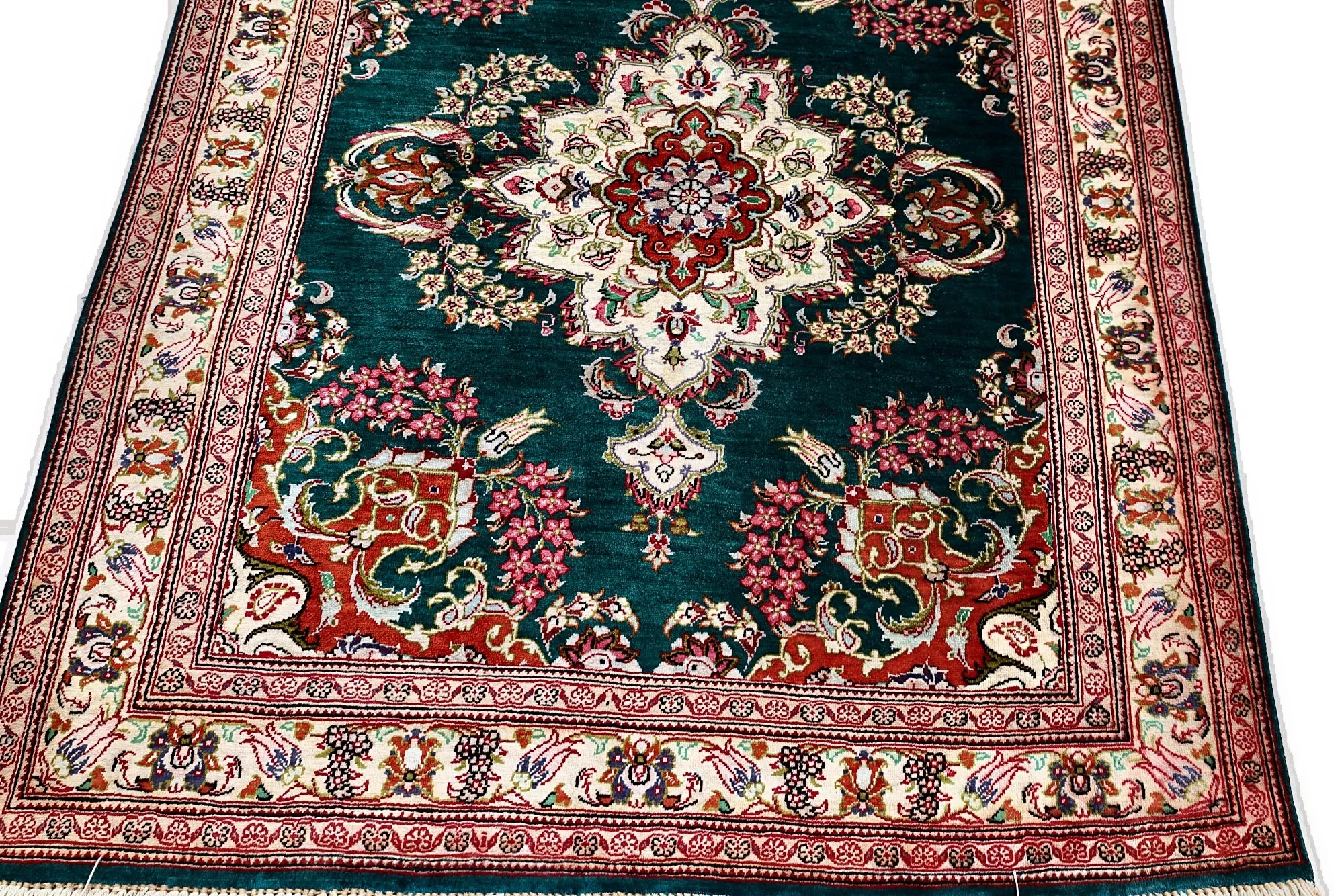 Handgeknüpfter Ghom Perserteppich, 400 × 80 cm, Seide