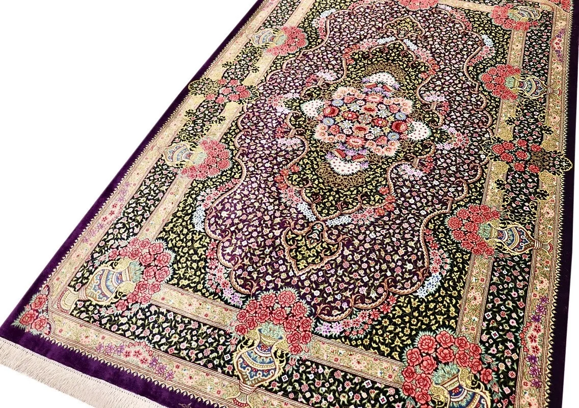 Ghom Perserteppich 156 × 100 cm aus Seide, handgeknüpft