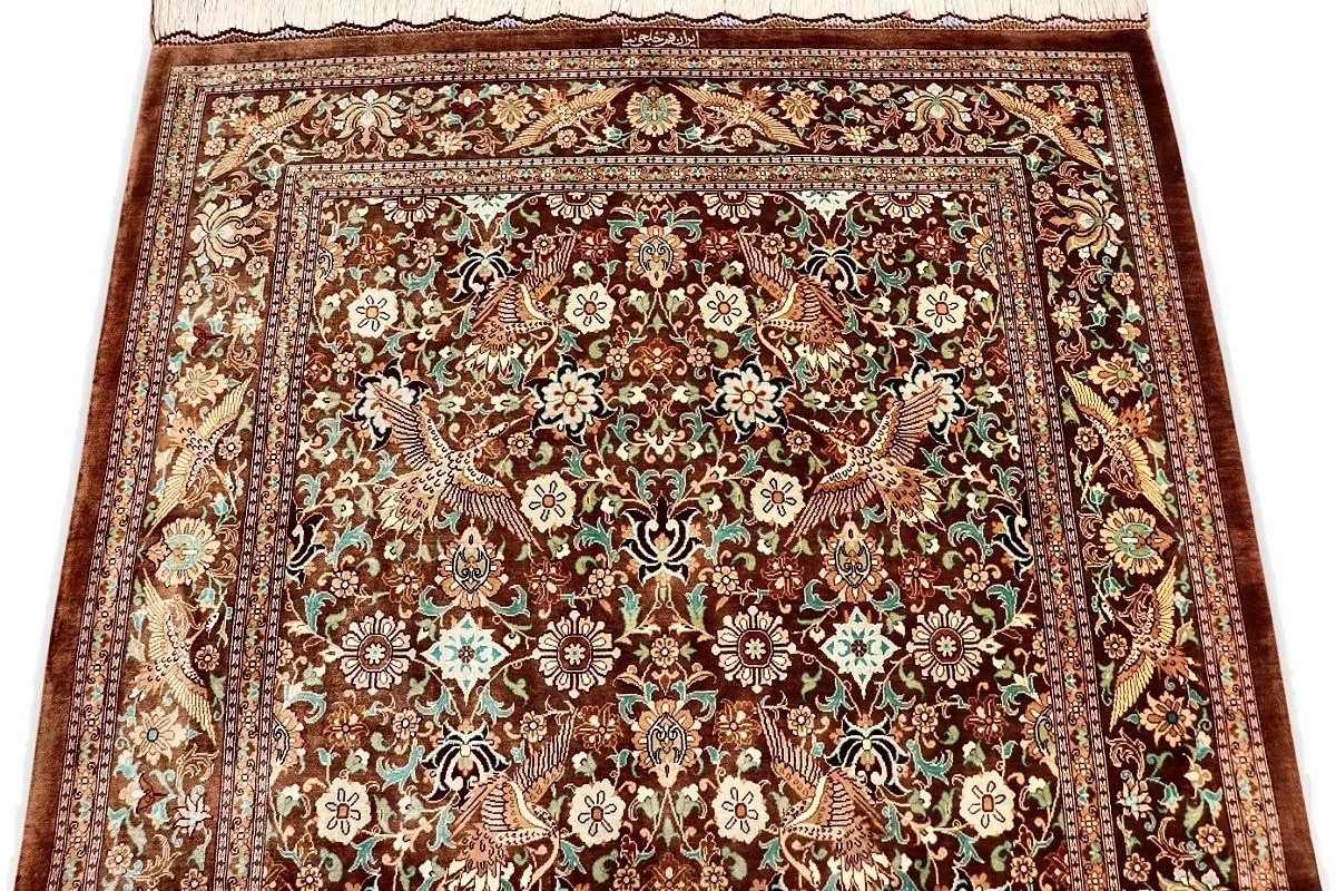 Handgeknüpfter Ghom Perserteppich, 166 × 100 cm, Seide