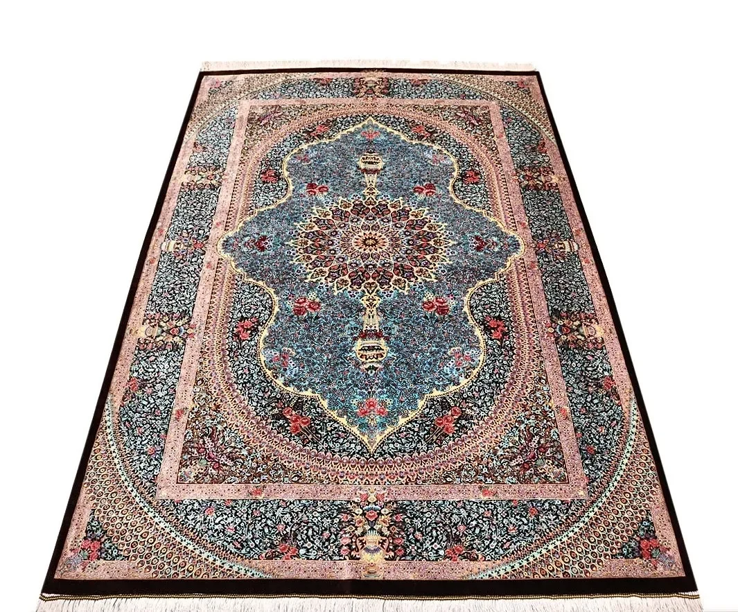 Ghom Perserteppich 200 × 133 cm aus Seide, handgeknüpft