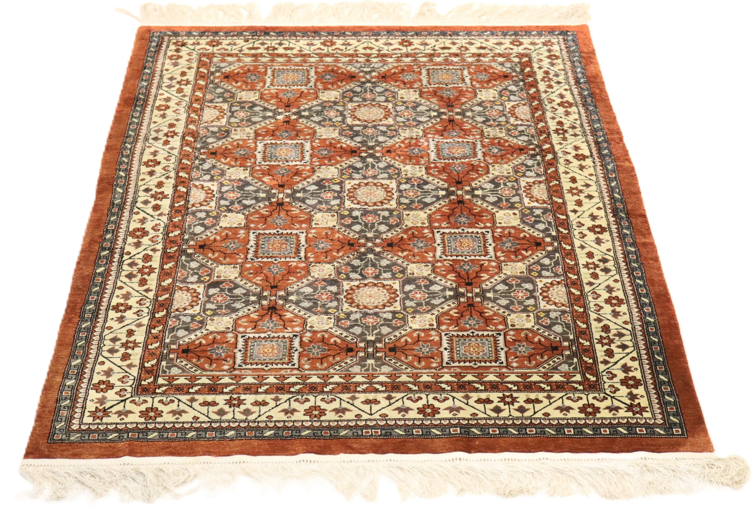 Perserteppich 183 × 122 cm aus Seide, handgeknüpft