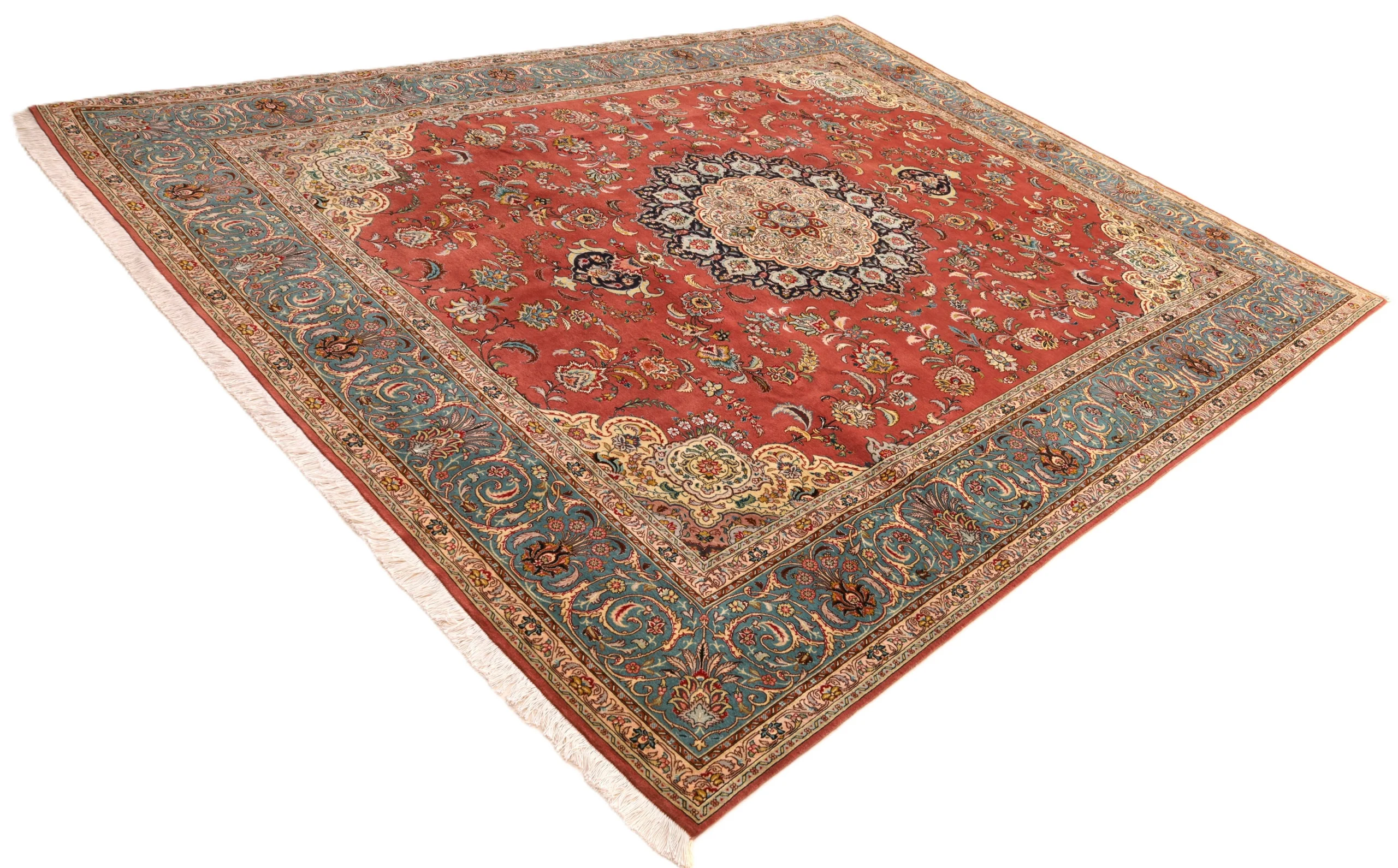 Handgeknüpfter Täbriz Perserteppich, 308 × 249 cm, Wolle & Seide