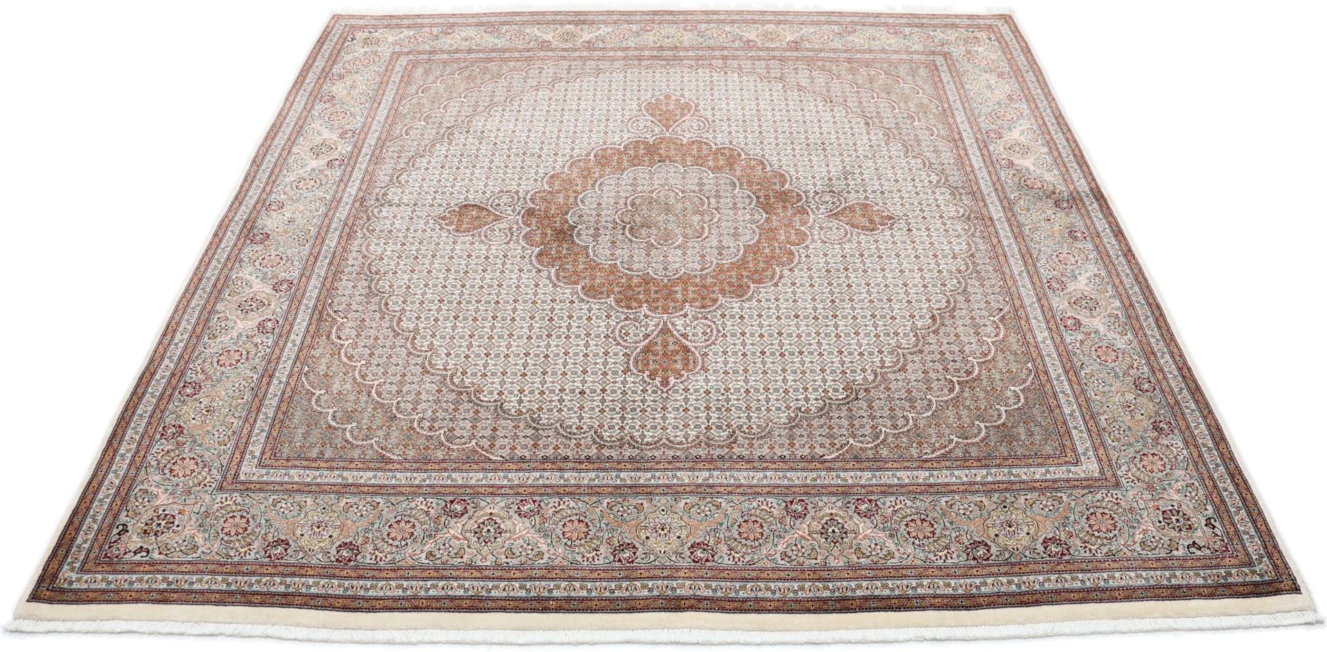 Täbriz Perserteppich 203 × 210 cm aus Wolle & Seide, handgeknüpft