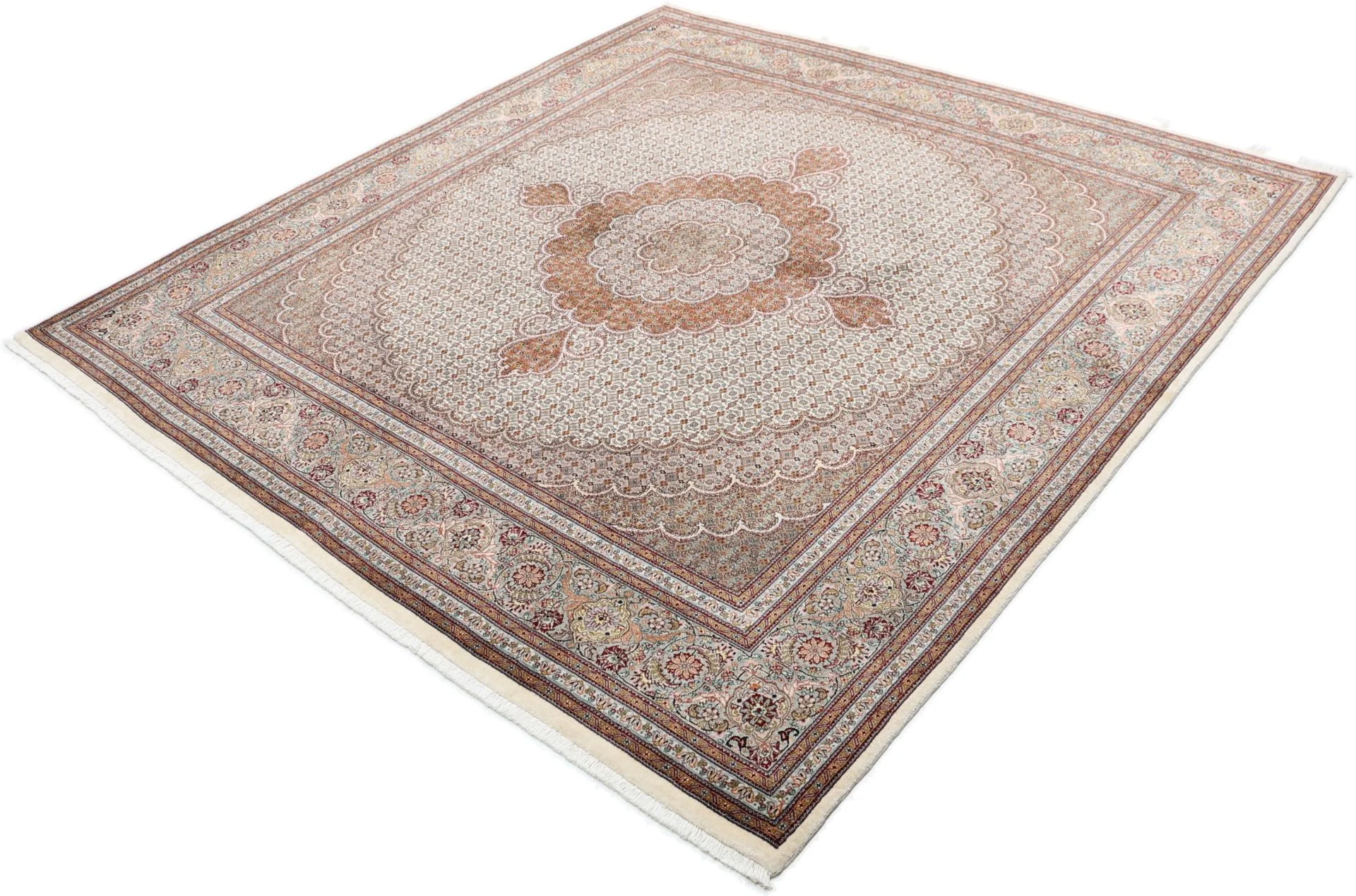 Täbriz Perserteppich 203 × 210 cm aus Wolle & Seide, handgeknüpft