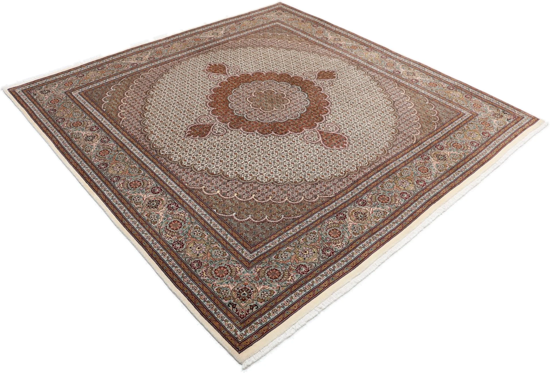 Täbriz Perserteppich 203 × 210 cm aus Wolle & Seide, handgeknüpft