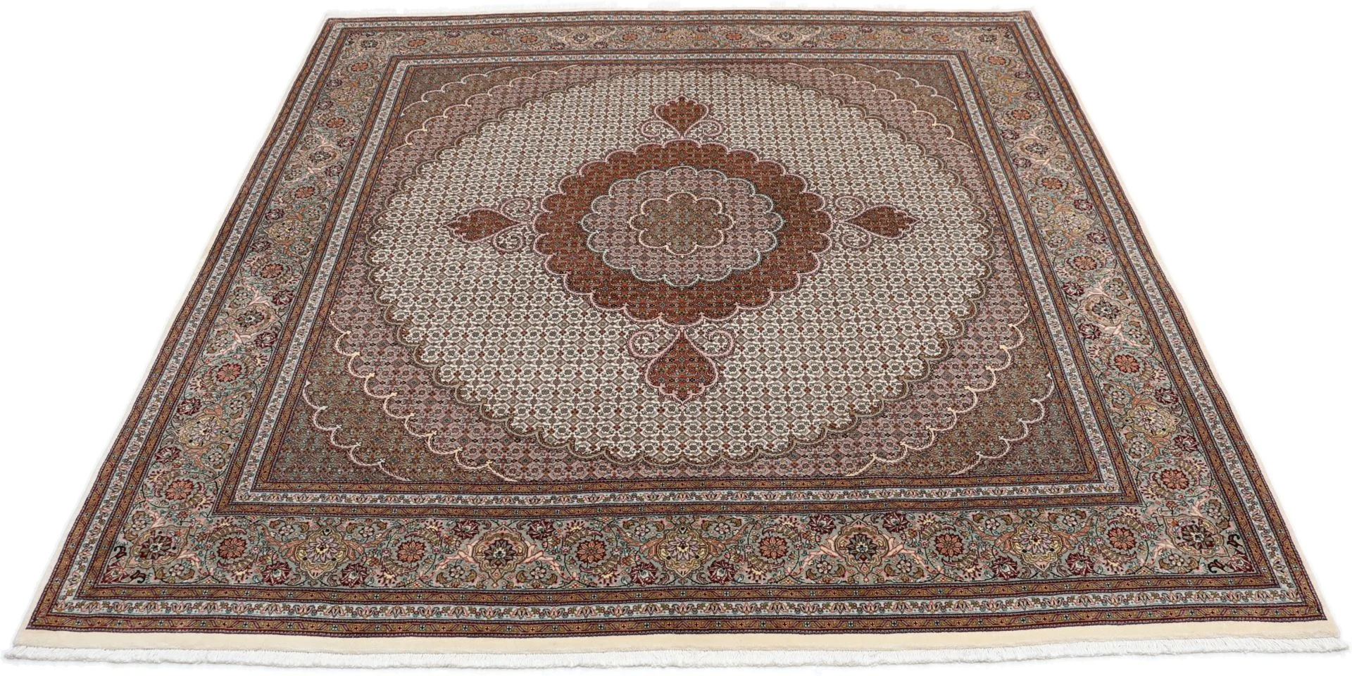 Täbriz Perserteppich 203 × 210 cm aus Wolle & Seide, handgeknüpft