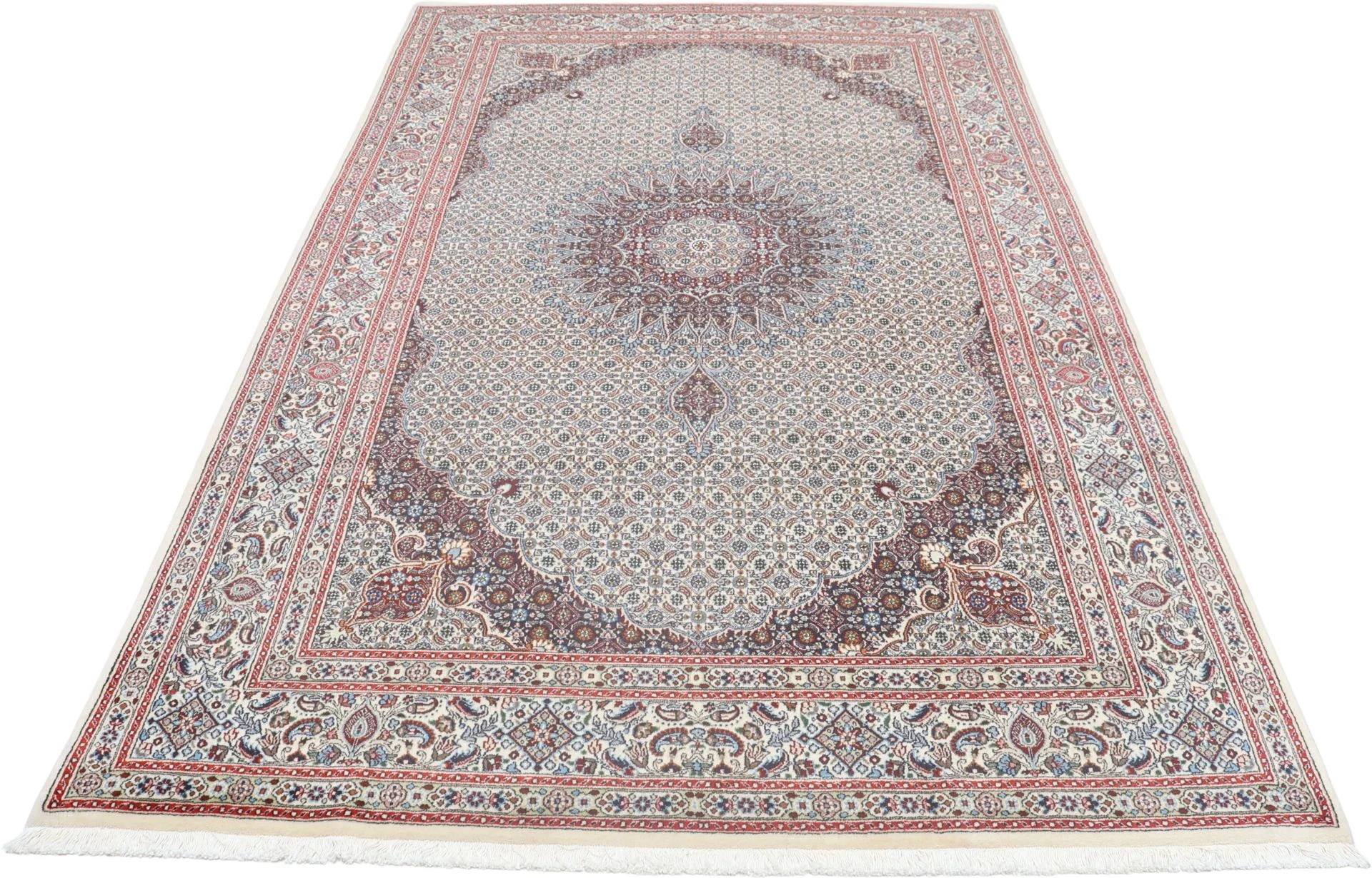 Handgeknüpfter Moud Perserteppich, 195 × 300 cm, Wolle & Seide
