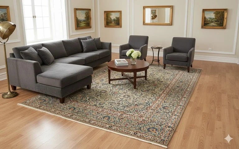 Handgeknüpfter Kashan Perserteppich, 363 × 250 cm, Wolle