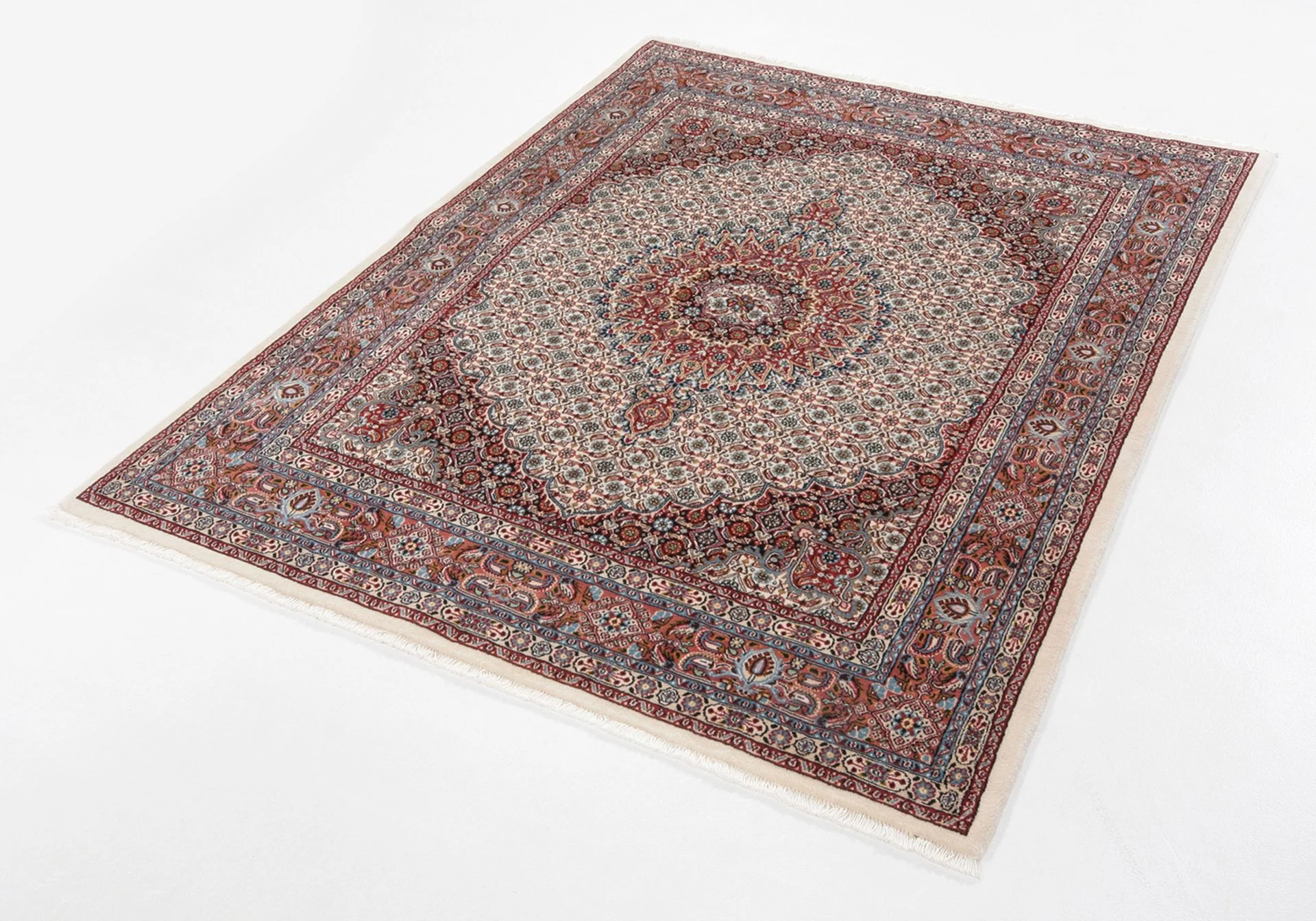 Handgeknüpfter Moud Perserteppich, 150 × 195 cm, Wolle & Seide