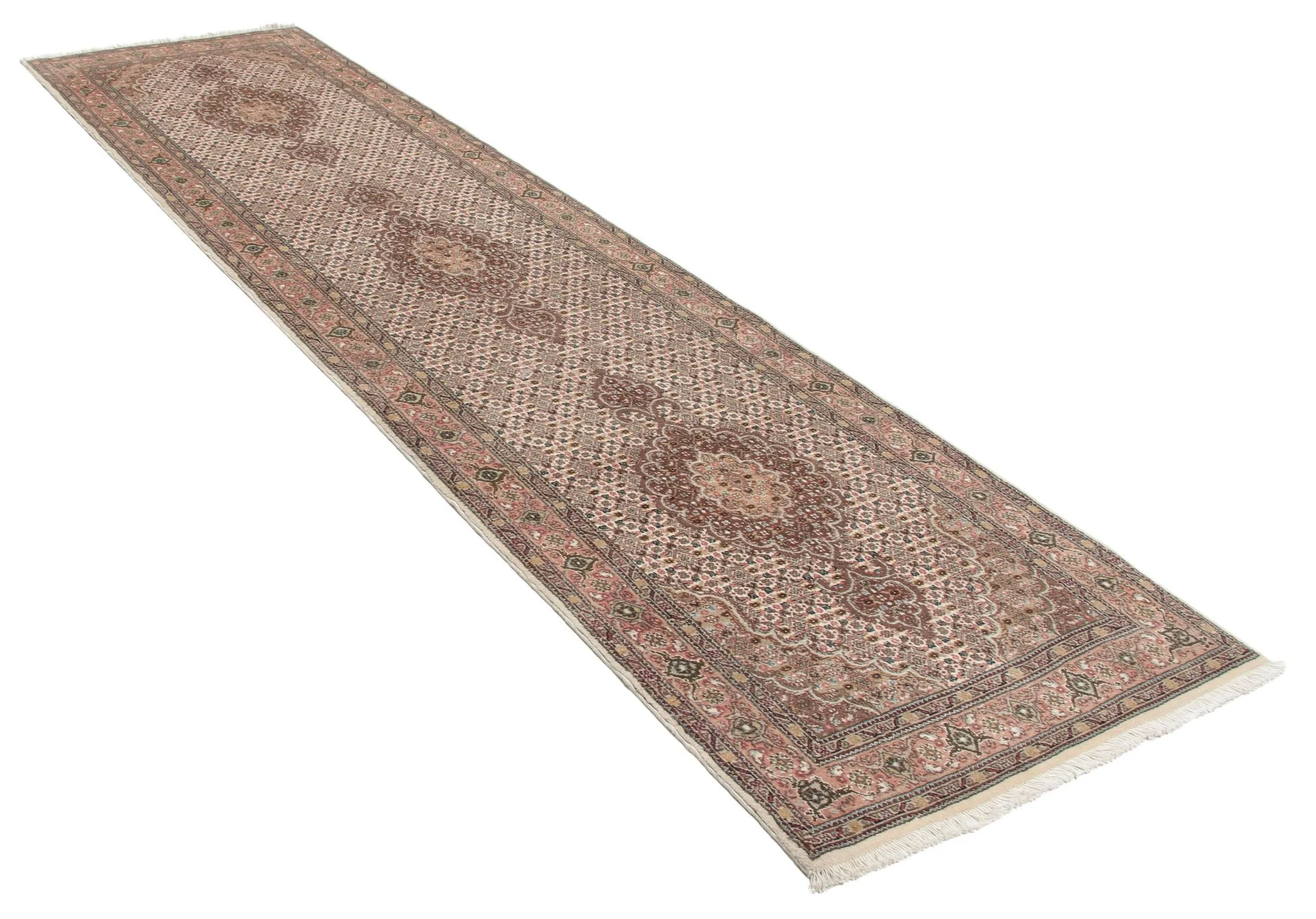 Handgeknüpfter Täbriz Perserteppich, 83 × 322 cm, Wolle & Seide