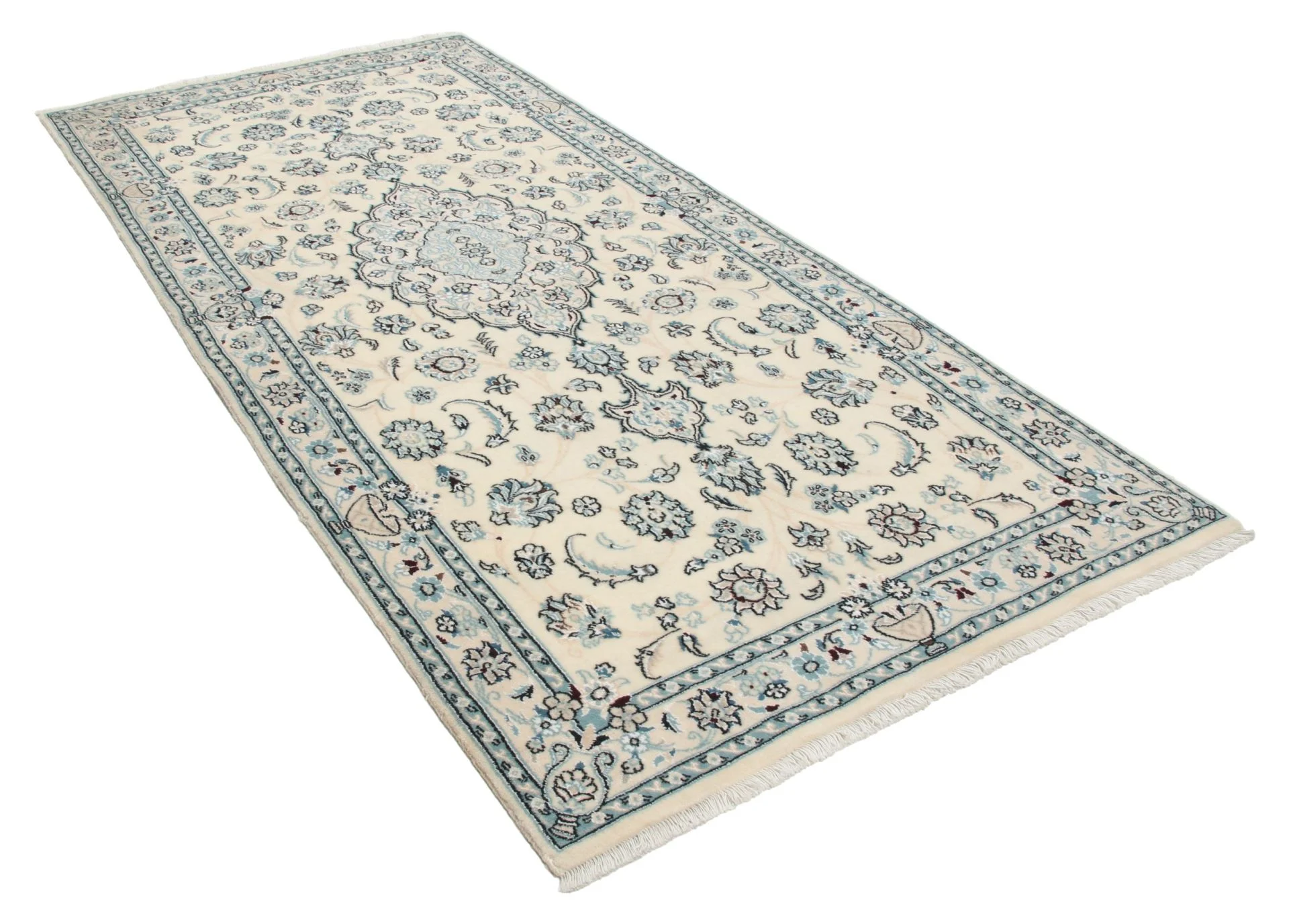 Handgeknüpfter Nain Perserteppich, 100 × 210 cm, Wolle & Seide