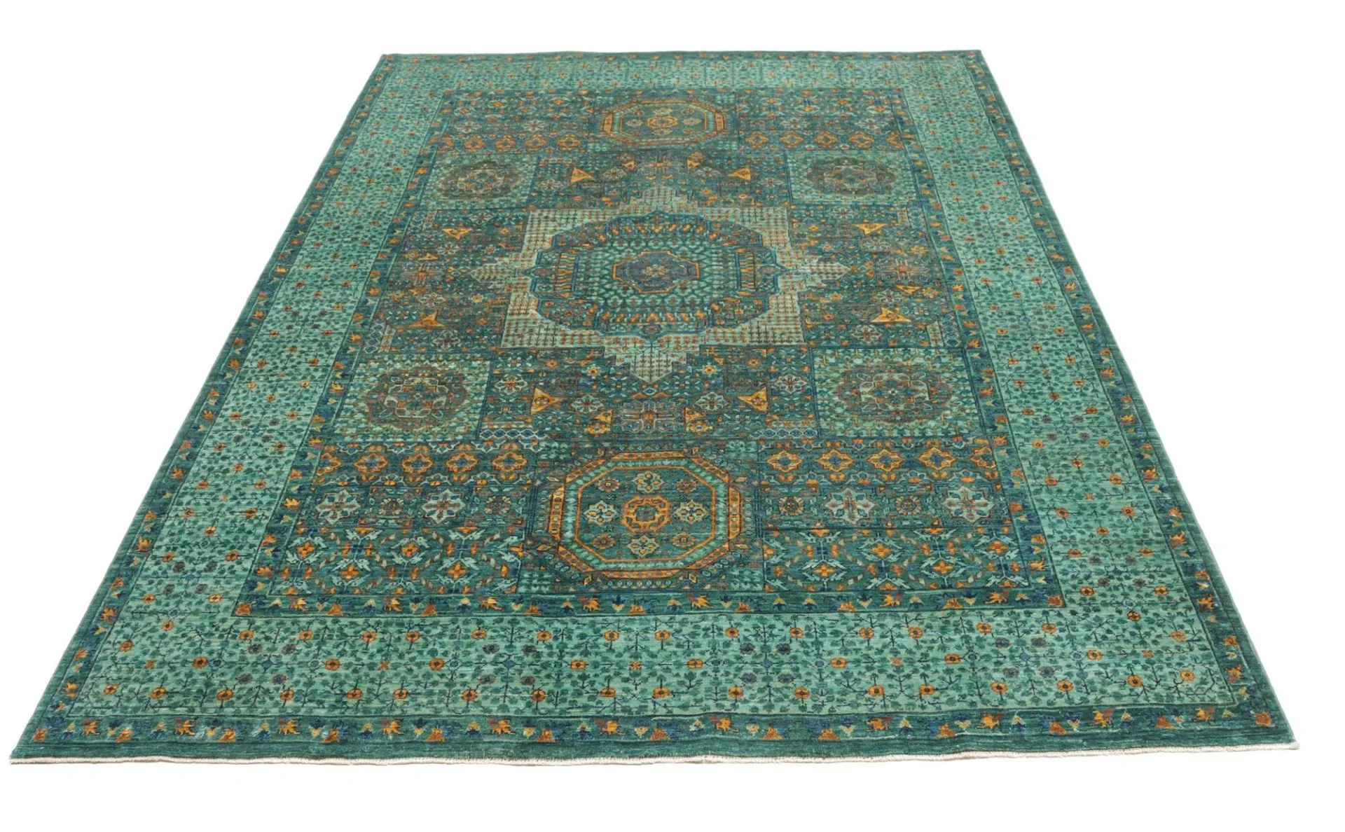 orientteppich-mamluk-170-x-235-cm-schurwolle-handgeknupft-grun-8 Mamluk Orientteppich aus Pakistan, 170 × 235 cm