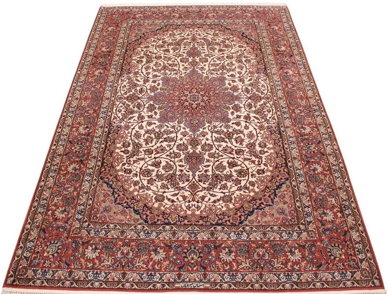 Handgeknüpfter Isfahan Perserteppich, 298 × 198 cm, Wolle & Seide