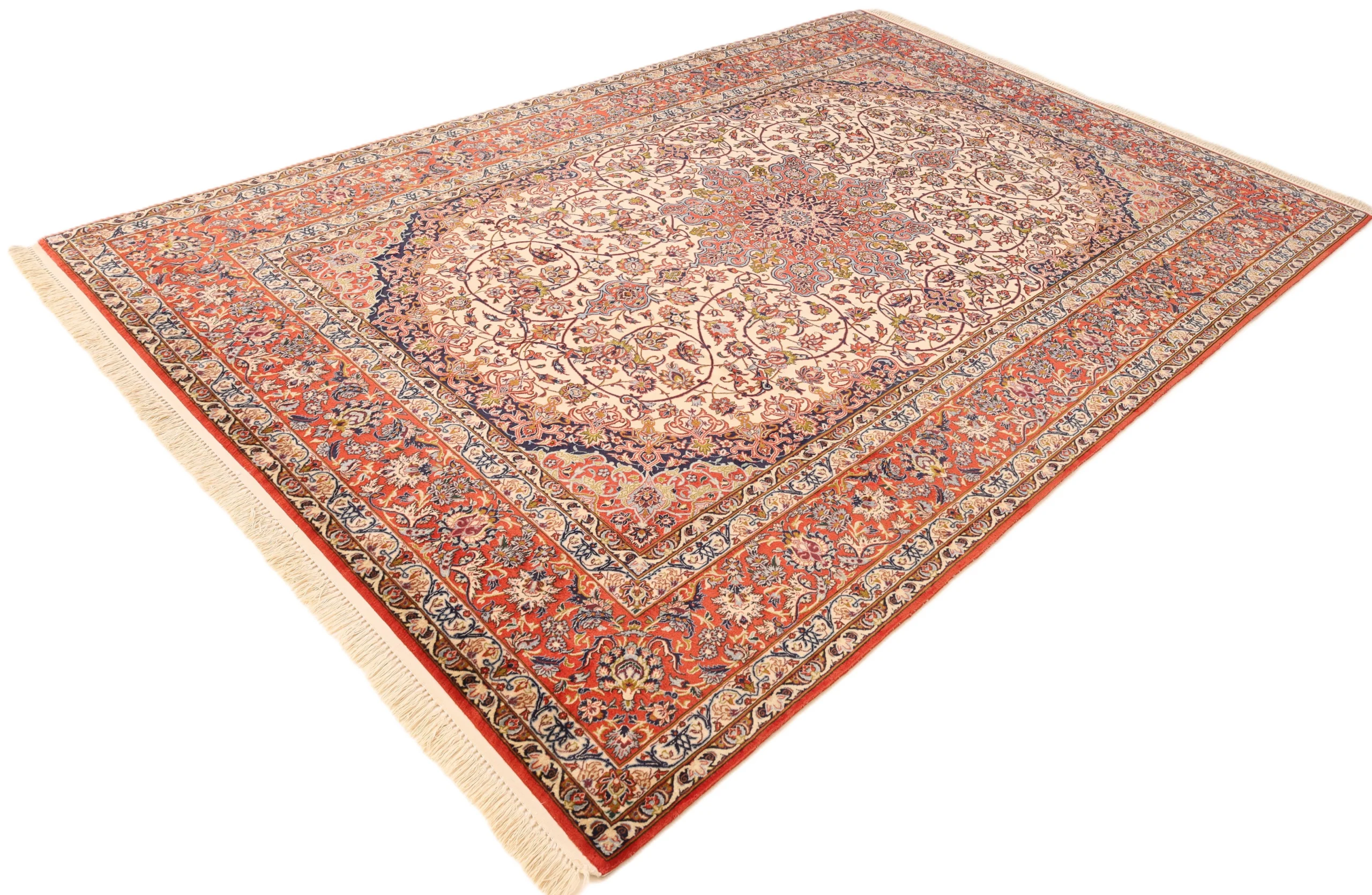 Handgeknüpfter Isfahan Perserteppich, 298 × 198 cm, Wolle & Seide
