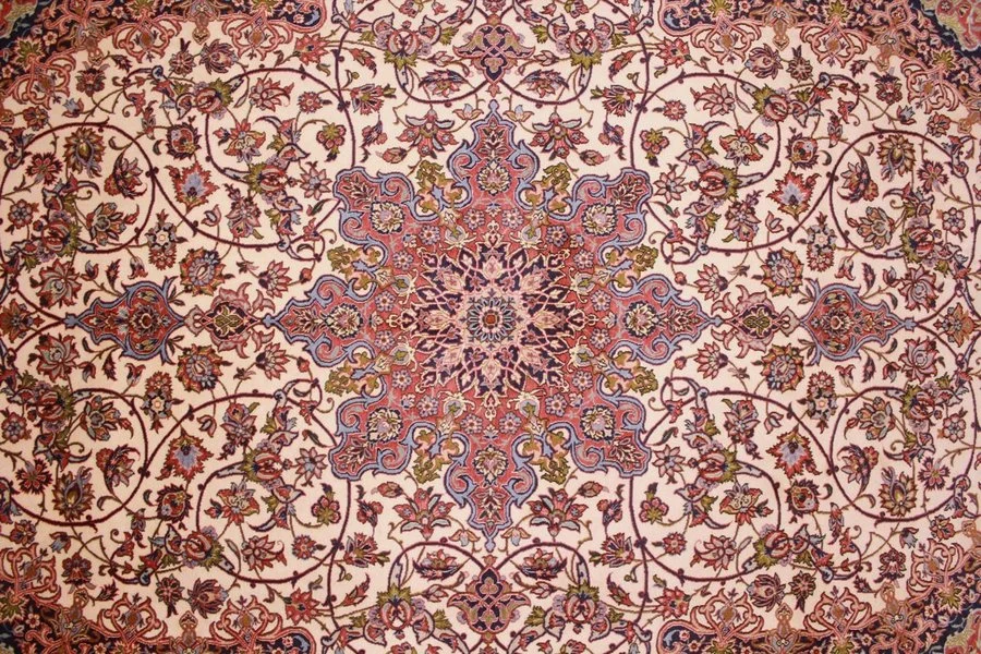 Handgeknüpfter Isfahan Perserteppich, 298 × 198 cm, Wolle & Seide