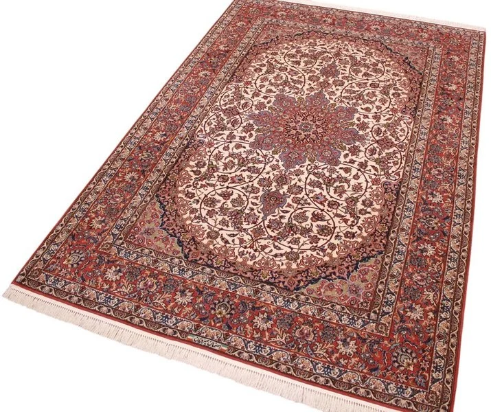 Handgeknüpfter Isfahan Perserteppich, 298 × 198 cm, Wolle & Seide