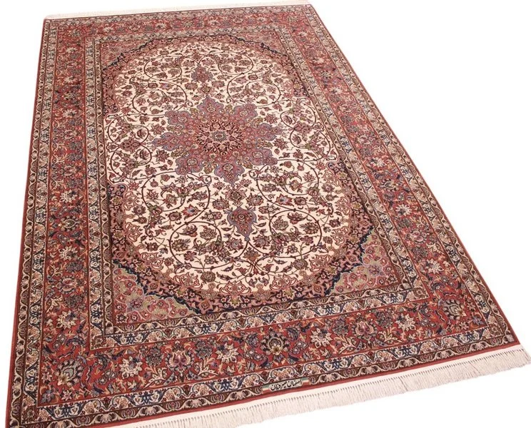 Handgeknüpfter Isfahan Perserteppich, 298 × 198 cm, Wolle & Seide