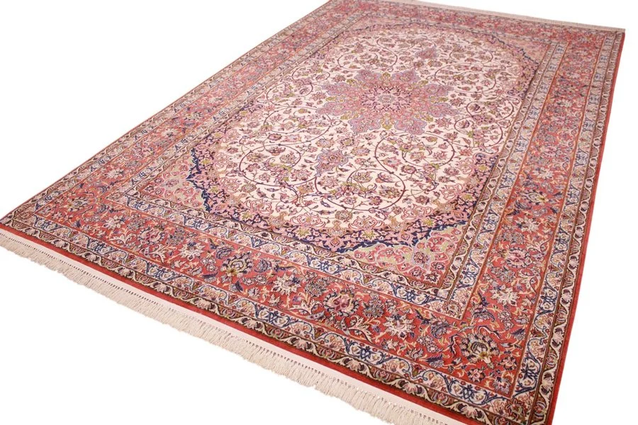 Handgeknüpfter Isfahan Perserteppich, 298 × 198 cm, Wolle & Seide