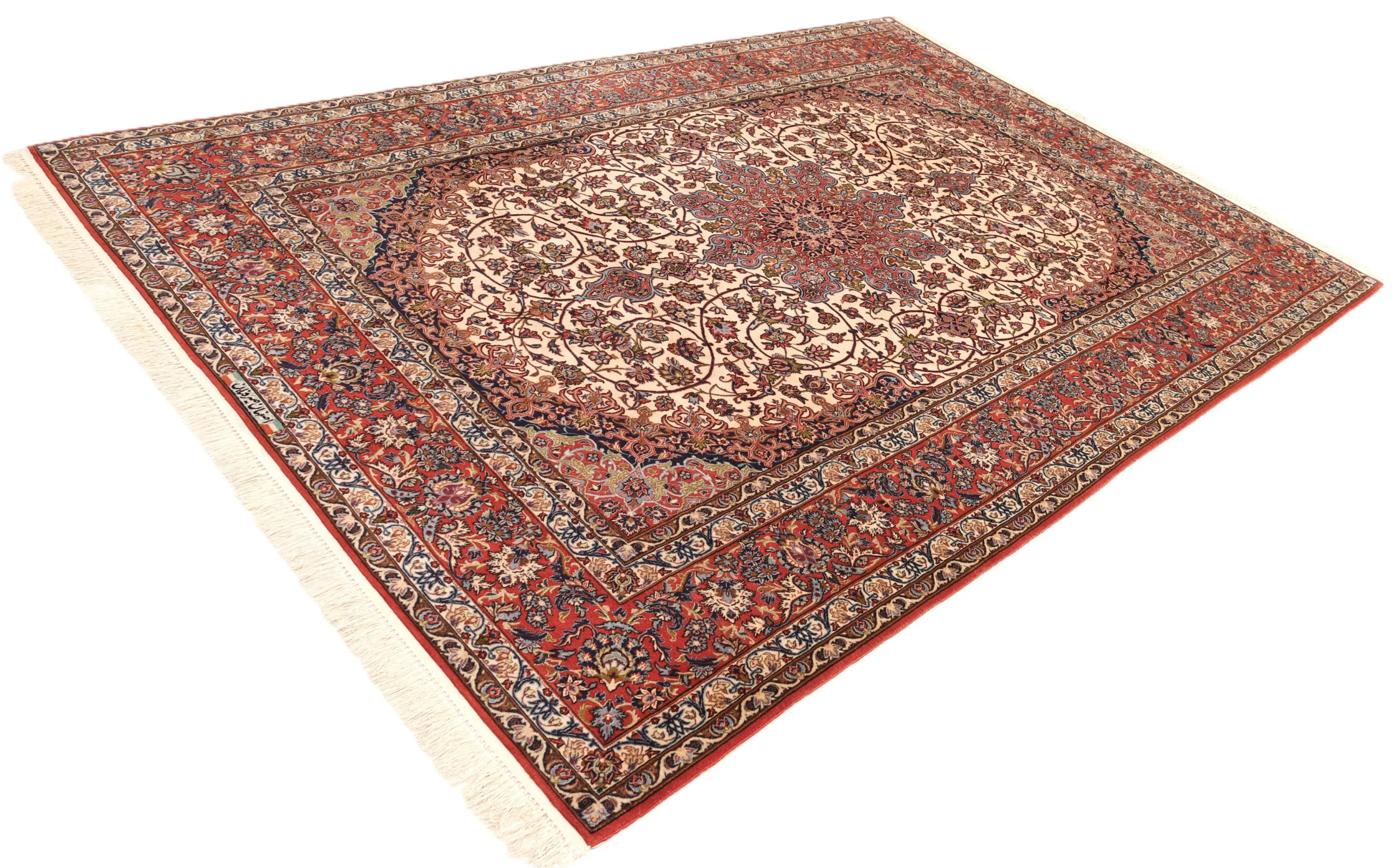 Handgeknüpfter Isfahan Perserteppich, 298 × 198 cm, Wolle & Seide