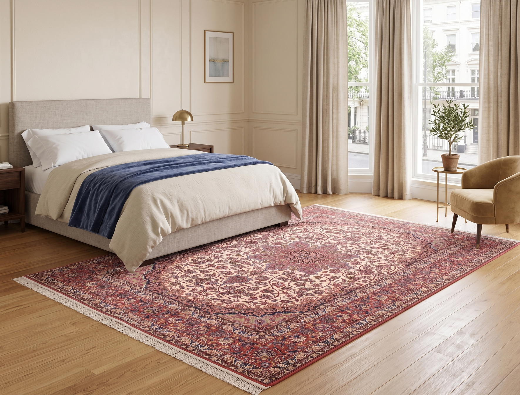 Handgeknüpfter Isfahan Perserteppich, 298 × 198 cm, Wolle & Seide