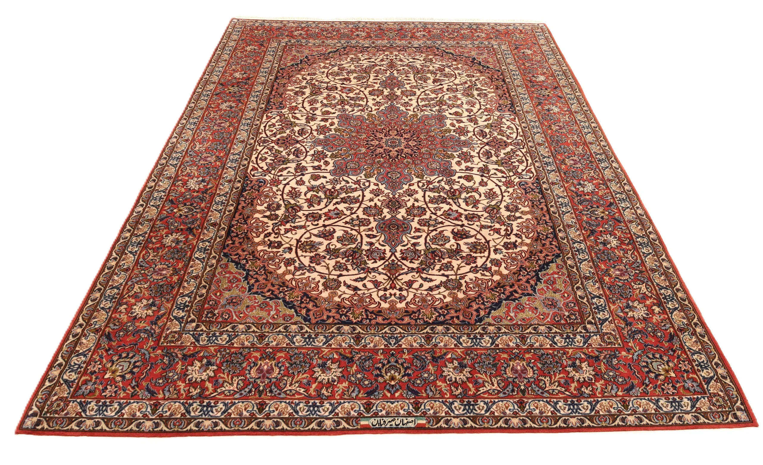 Handgeknüpfter Isfahan Perserteppich, 298 × 198 cm, Wolle & Seide