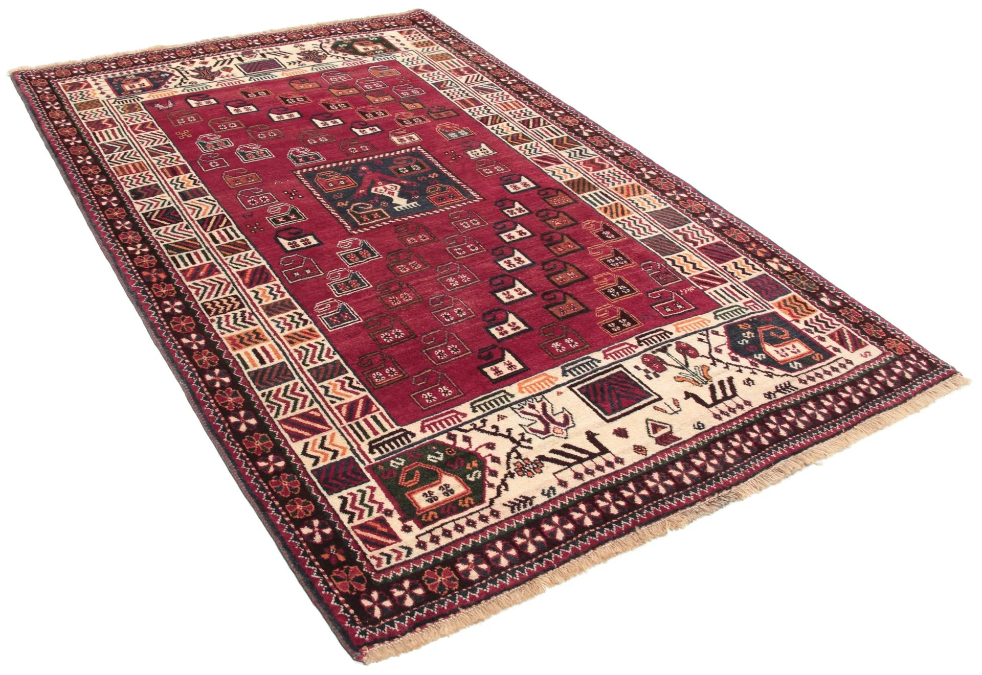 Qashqai Perserteppich 126 × 200 cm aus Wolle, handgeknüpft