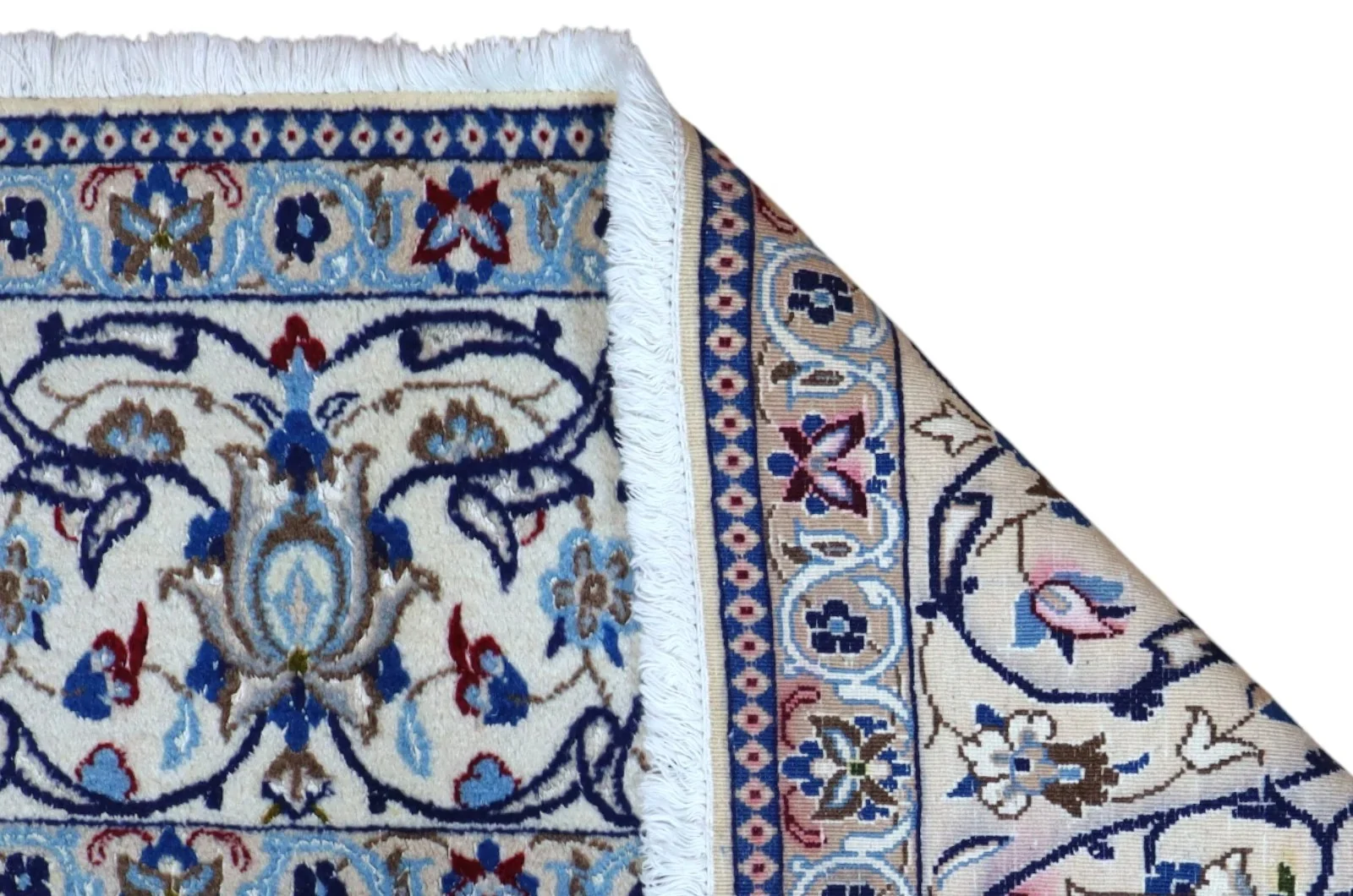 perserteppich-nain-255-x-199-cm-schurwolle-seide-handgeknupft-rueckseite Nain Perserteppich 255 × 199 cm aus Wolle & Seide, handgeknüpft