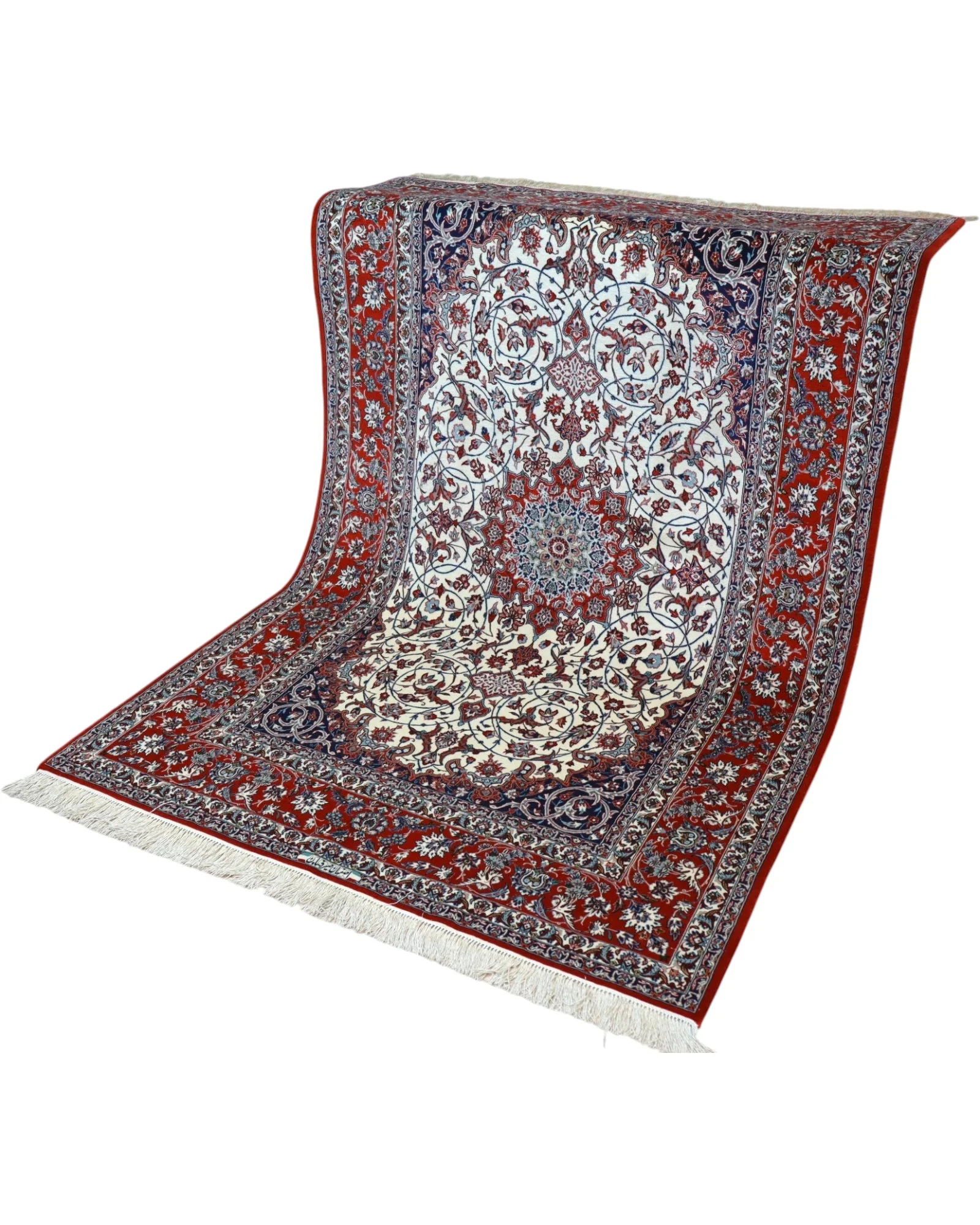 Handgeknüpfter Isfahan Perserteppich, 238 × 154 cm, Wolle & Seide