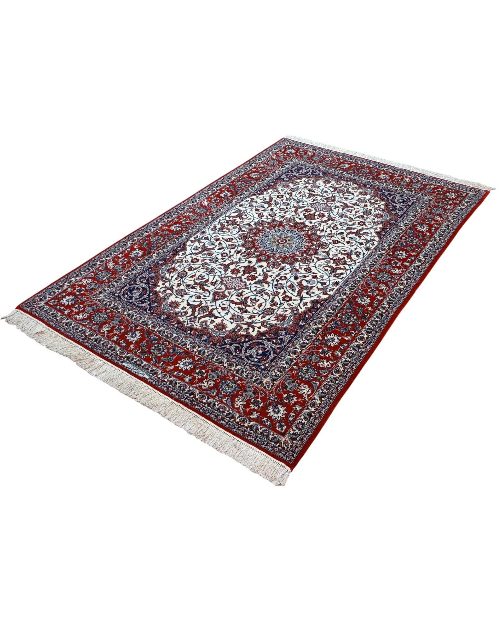 Handgeknüpfter Isfahan Perserteppich, 238 × 154 cm, Wolle & Seide