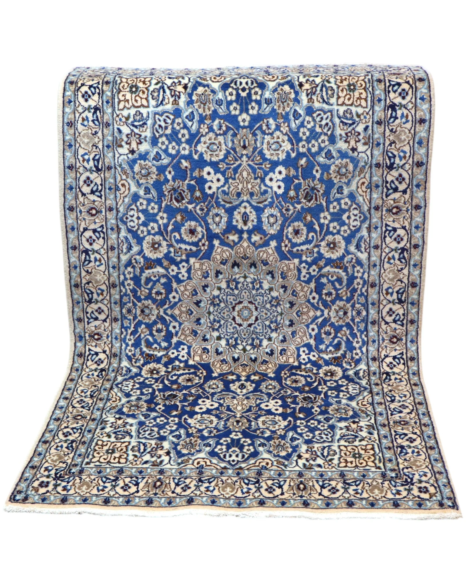 Handgeknüpfter Nain Perserteppich, 201 × 118 cm, Wolle & Seide