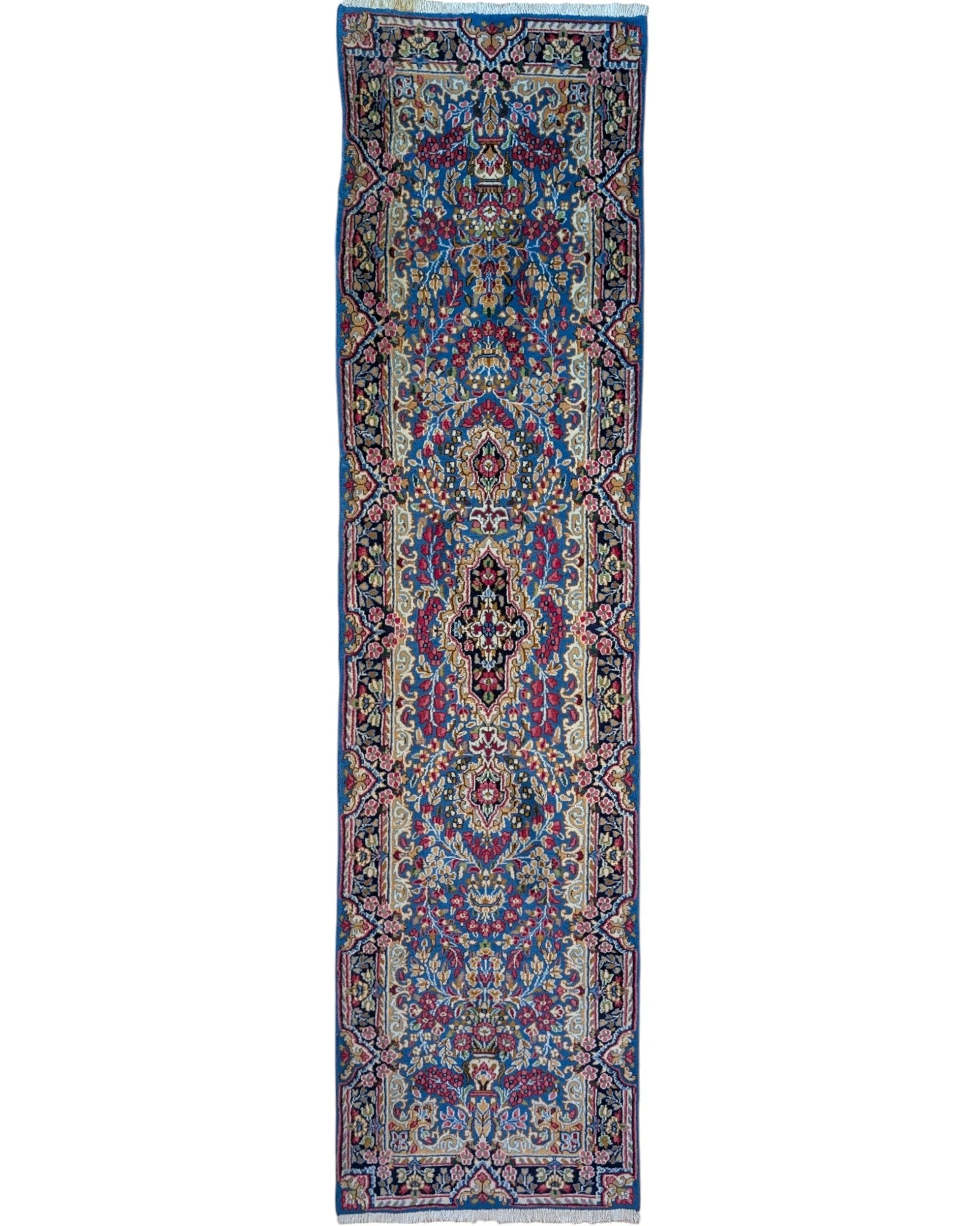 perserteppich-kerman-301-x-84-cm-schurwolle-handgeknupft-hellblau-7 Kerman Perserteppich 301 × 84 cm aus Wolle, handgeknüpft