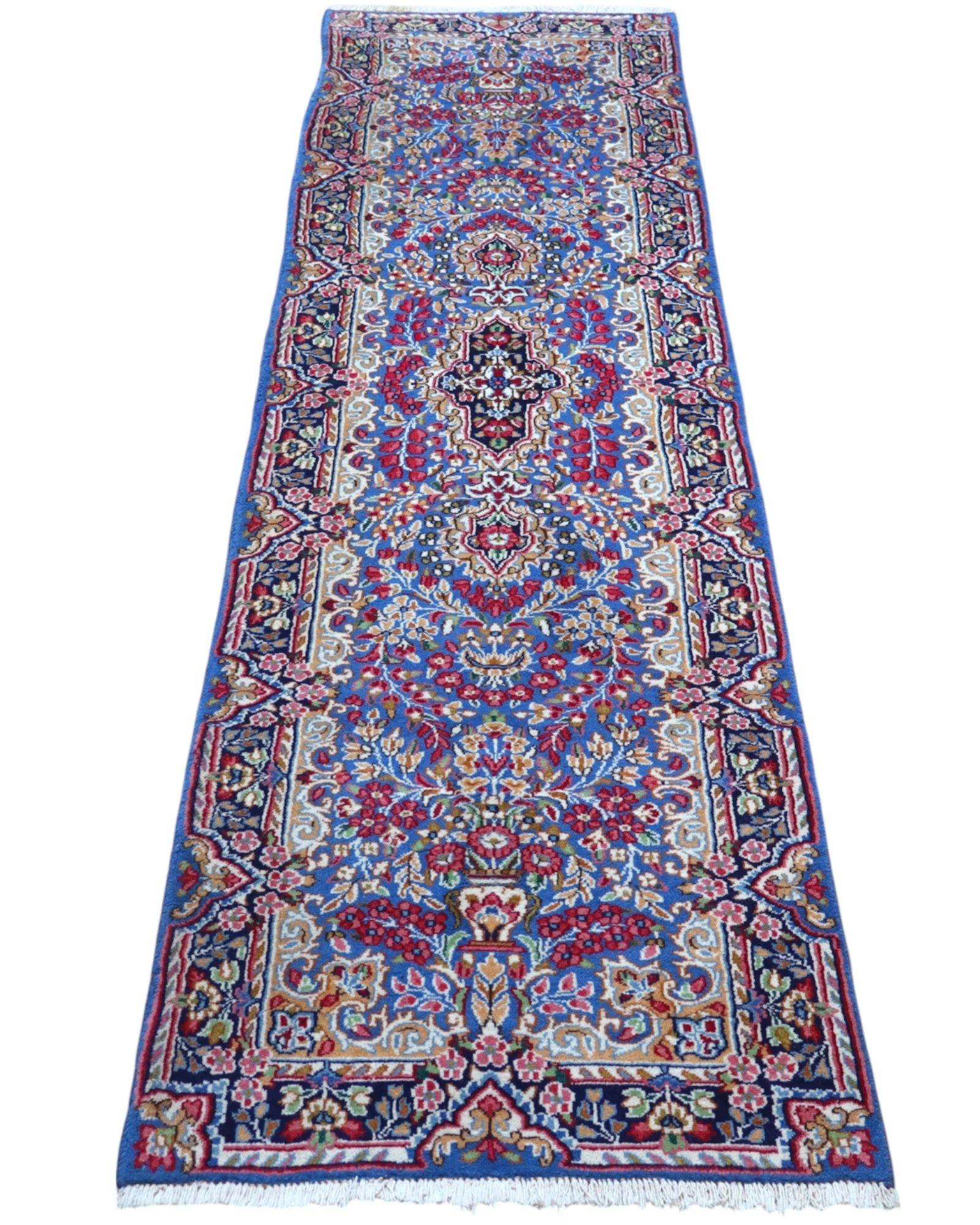 perserteppich-kerman-301-x-84-cm-schurwolle-handgeknupft-hellblau-11 Kerman Perserteppich 301 × 84 cm aus Wolle, handgeknüpft