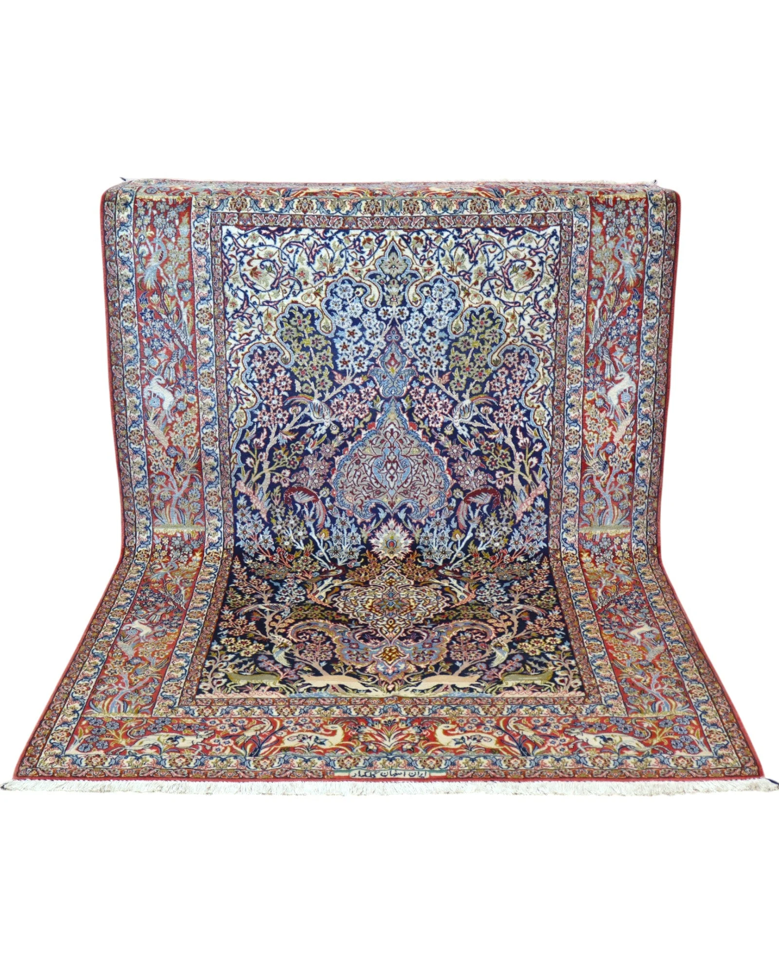 Handgeknüpfter Isfahan Perserteppich, 221 × 147 cm, Wolle & Seide
