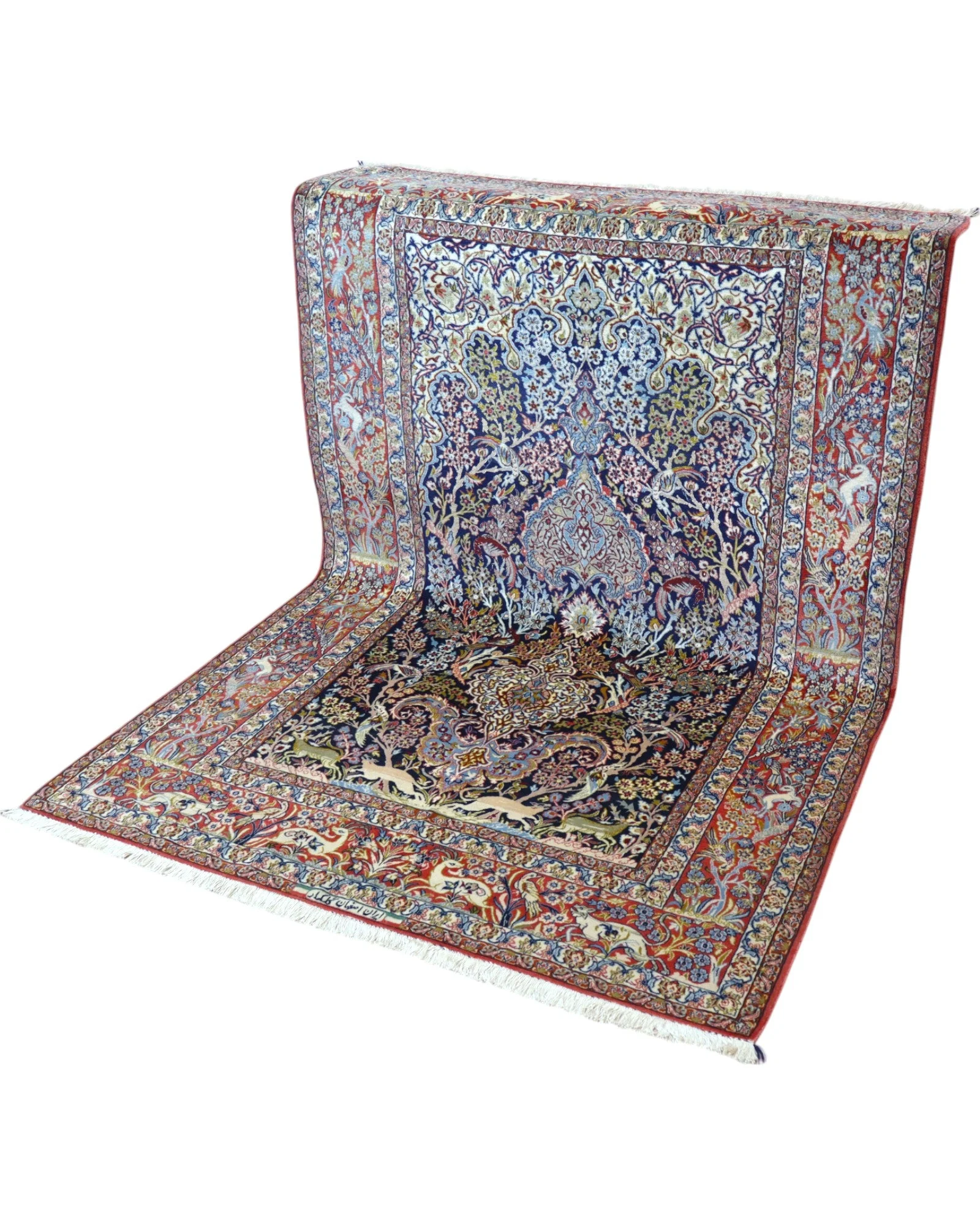 Handgeknüpfter Isfahan Perserteppich, 221 × 147 cm, Wolle & Seide