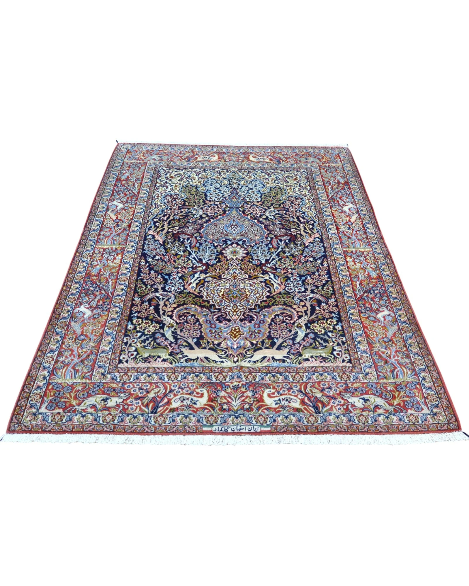 Handgeknüpfter Isfahan Perserteppich, 221 × 147 cm, Wolle & Seide