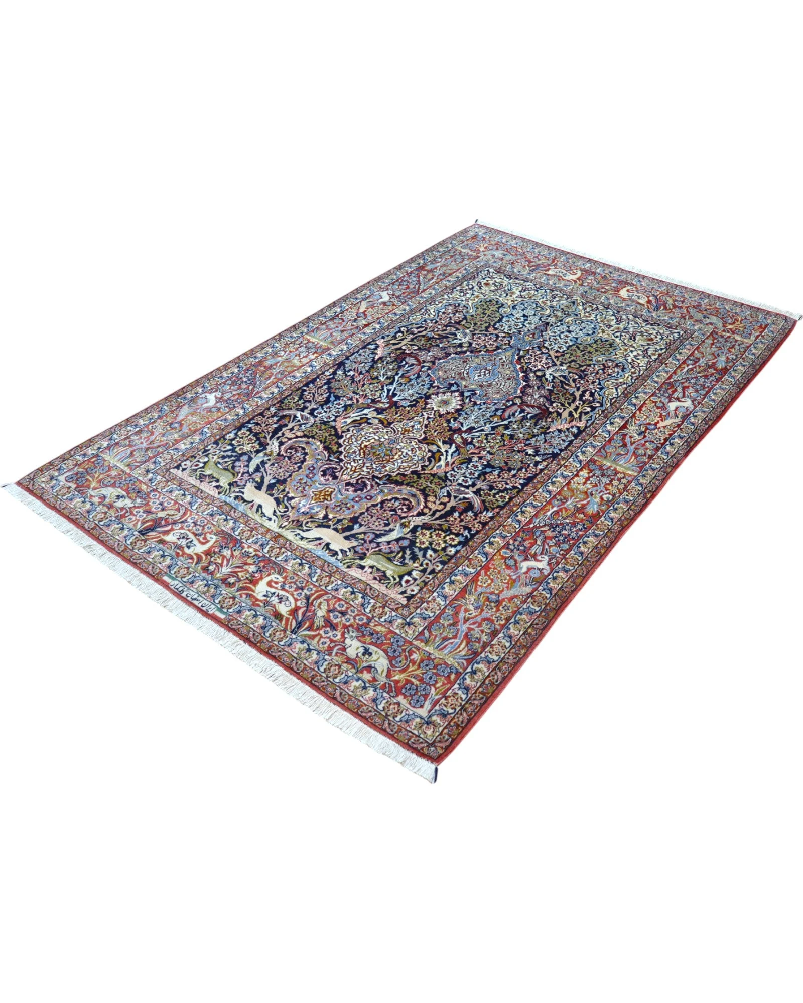 Handgeknüpfter Isfahan Perserteppich, 221 × 147 cm, Wolle & Seide