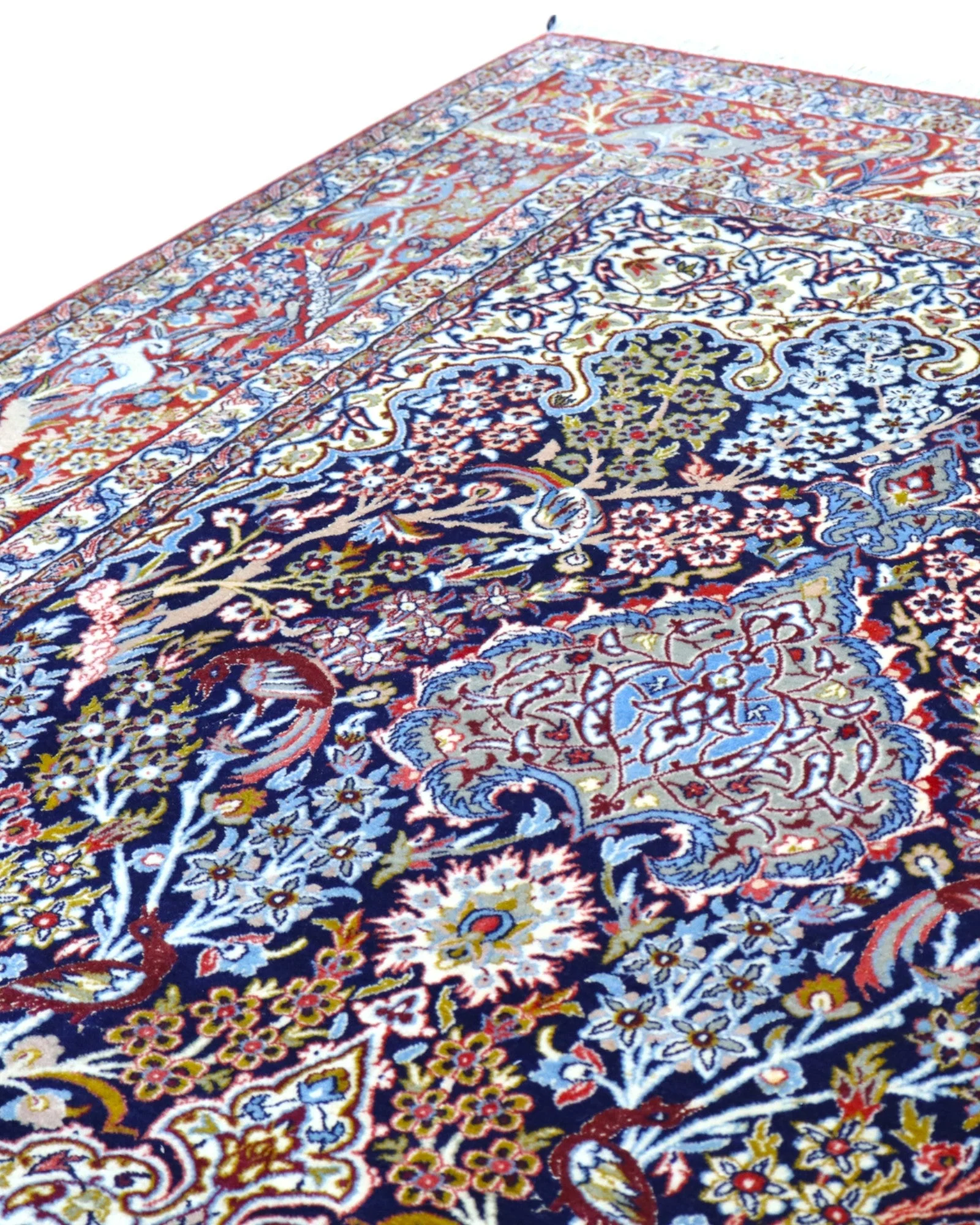 Handgeknüpfter Isfahan Perserteppich, 221 × 147 cm, Wolle & Seide