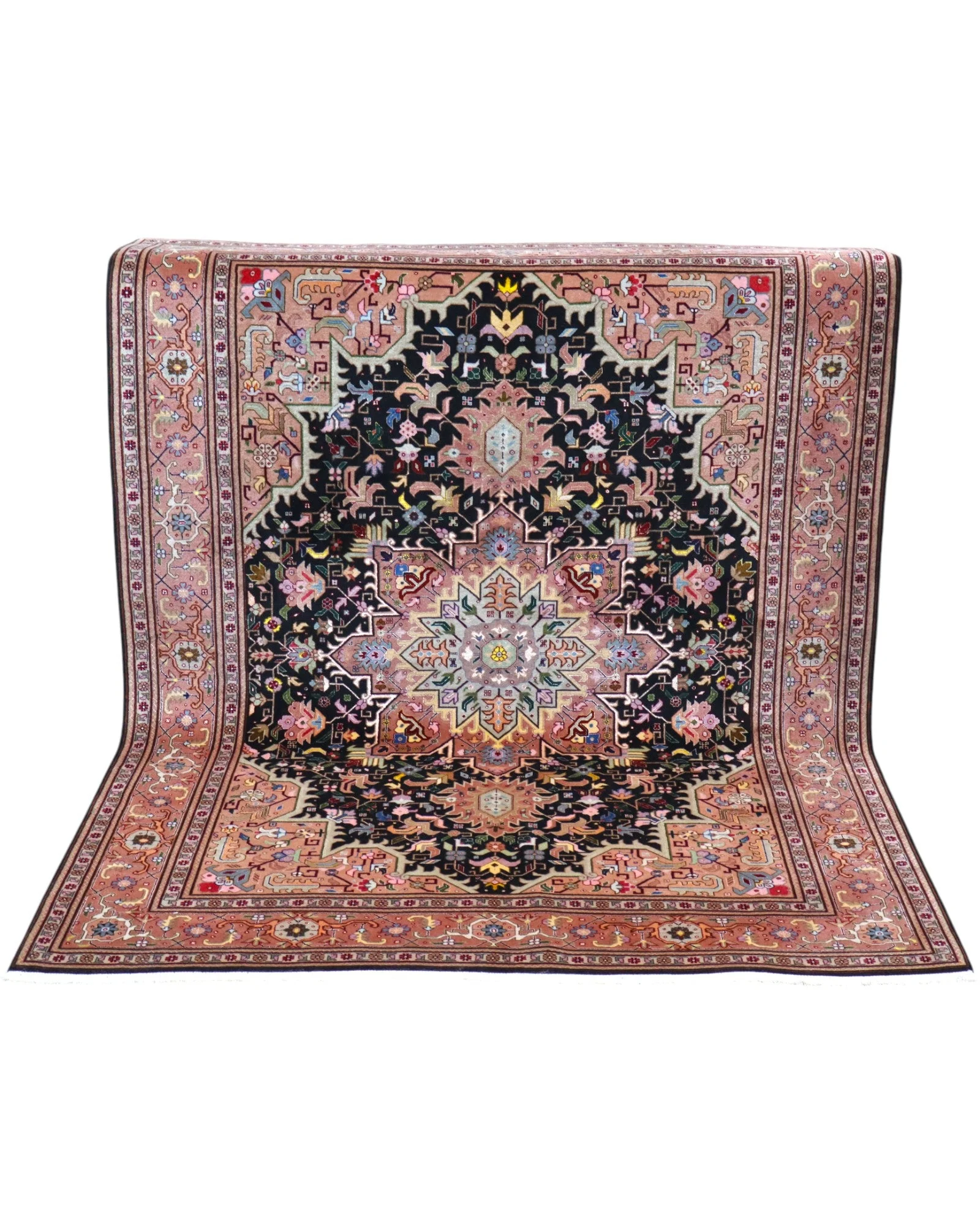 Handgeknüpfter Täbriz Perserteppich, 202 × 136 cm, Wolle & Seide